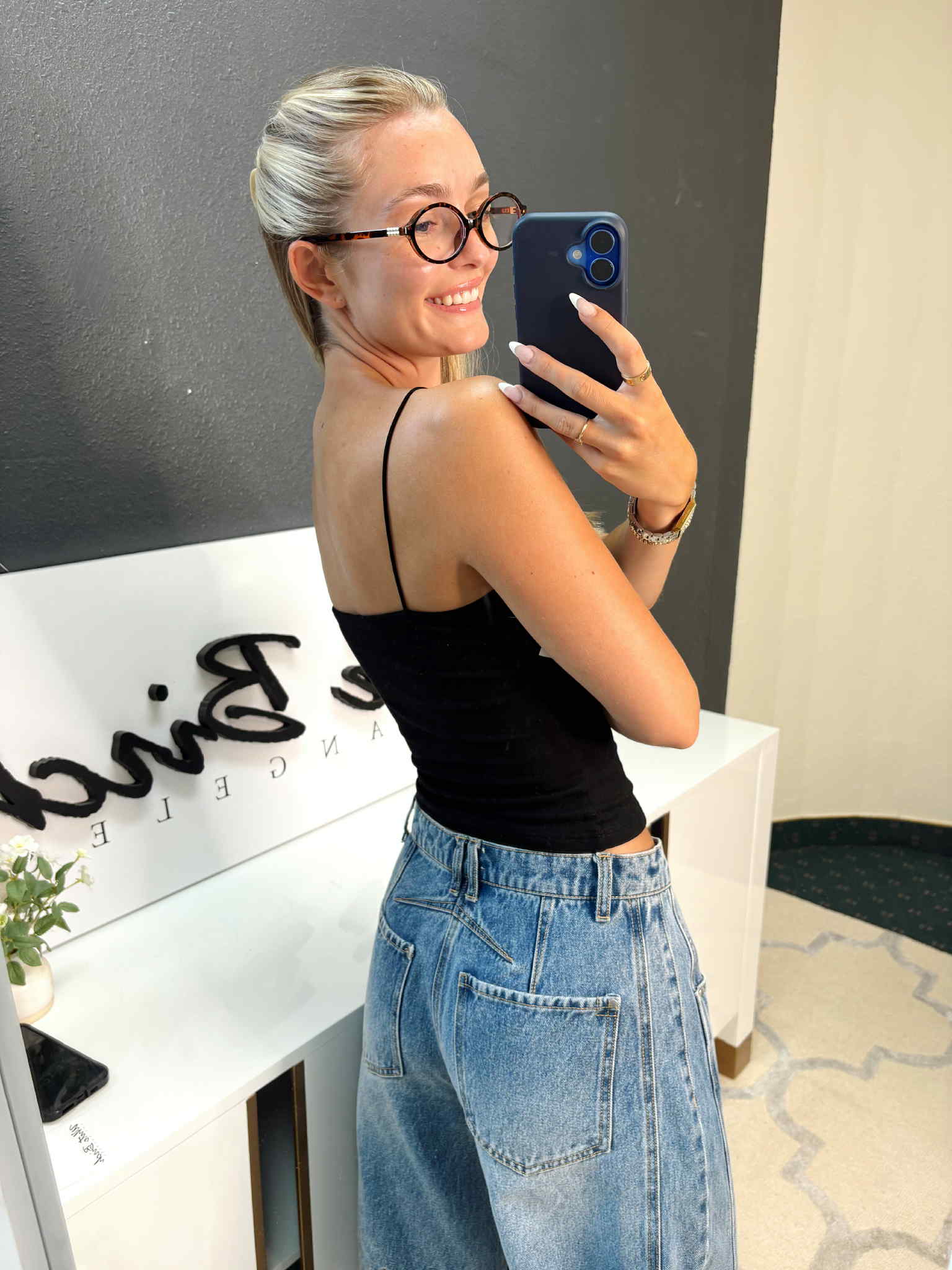 Stay in Place Spaghetti Strap Tank in Black