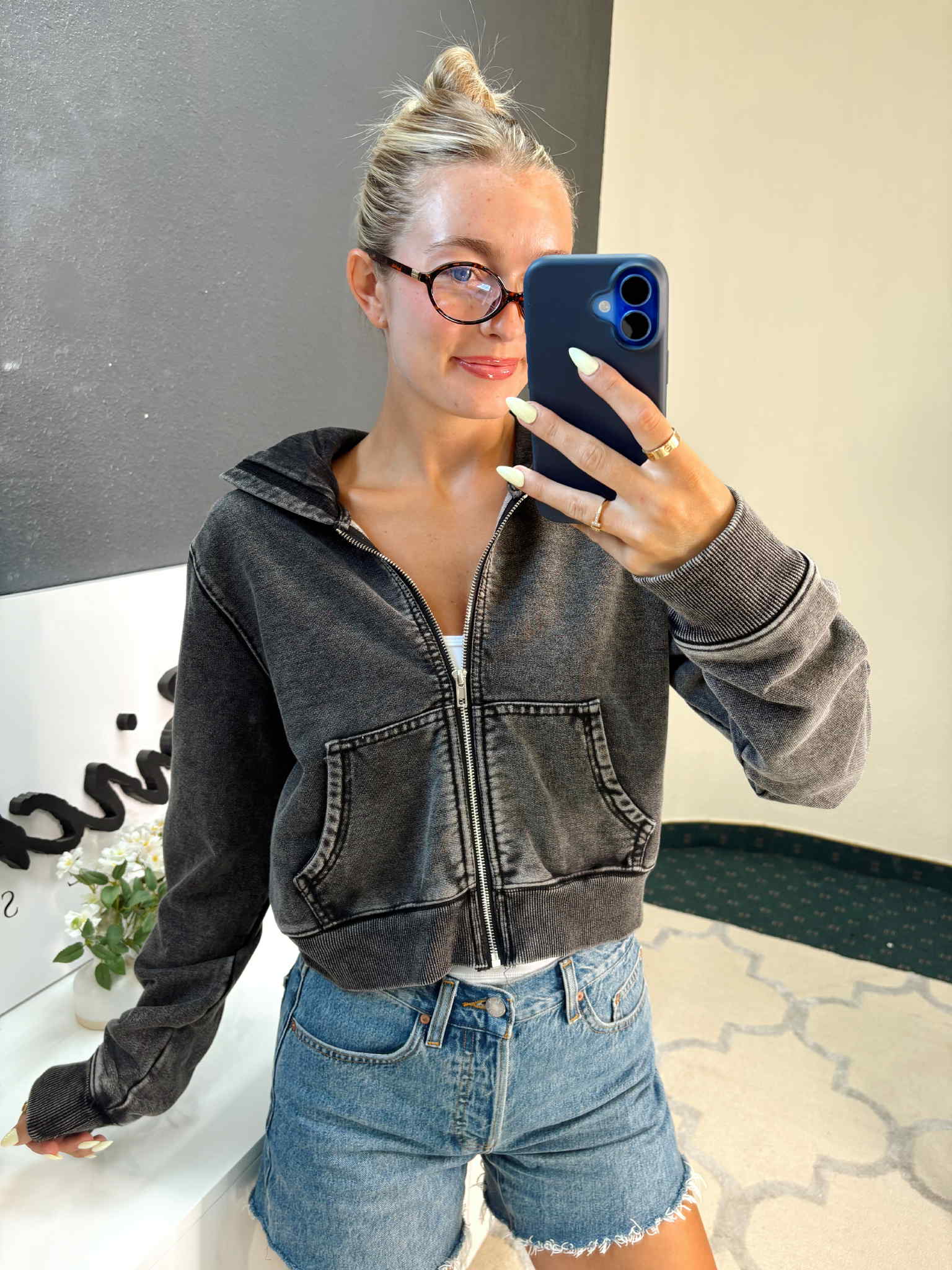 French Terry Washed Zip-Up Hoodie