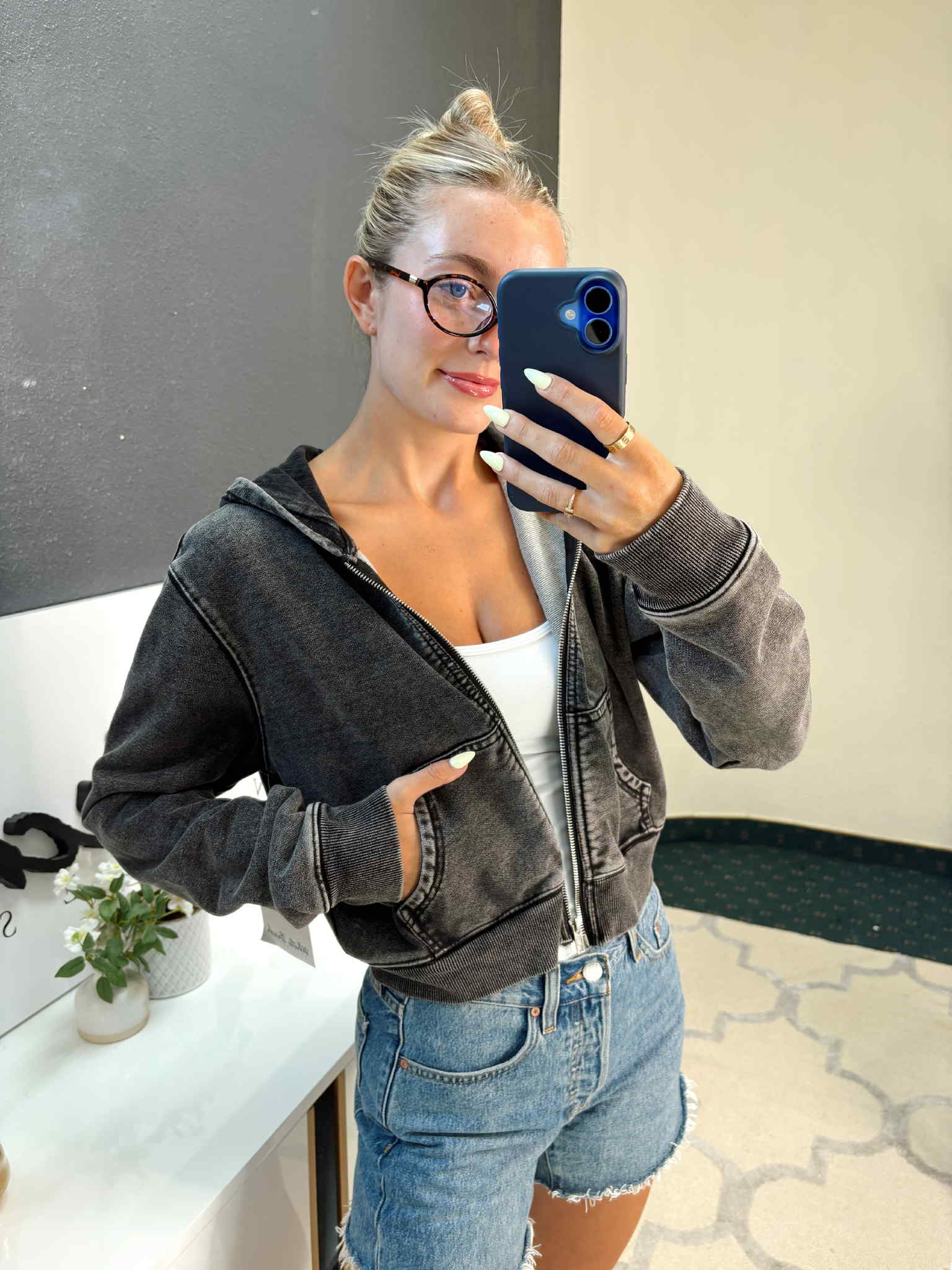 French Terry Washed Zip-Up Hoodie