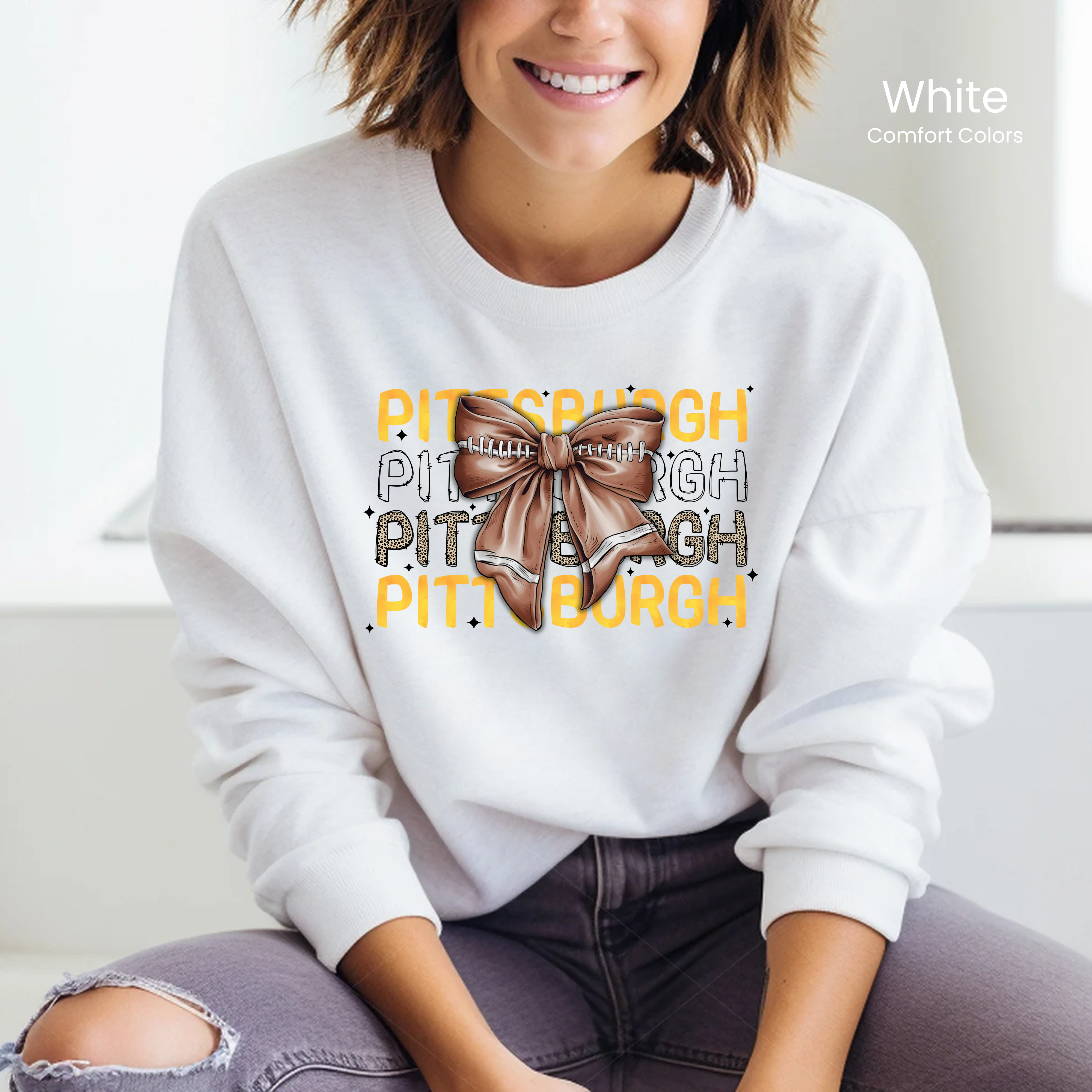 Comfort Colors Pittsburgh Football Bow Sweatshirt