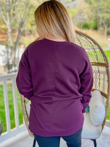 Double Pocket Super Soft Pullover in Dark Plum - DOORBUSTER