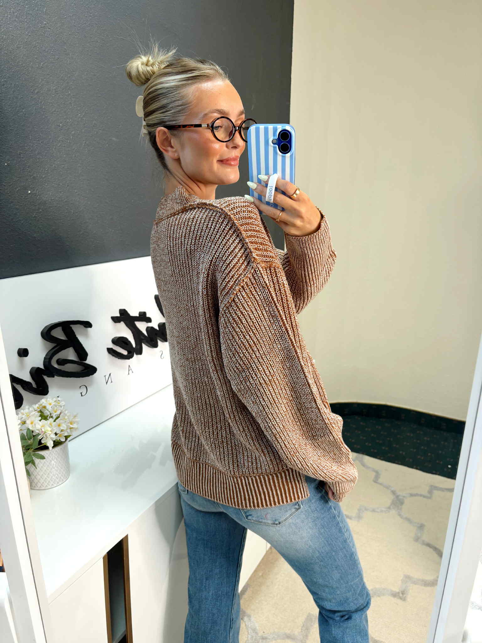 Classic Mock Neck Sweater in Brown