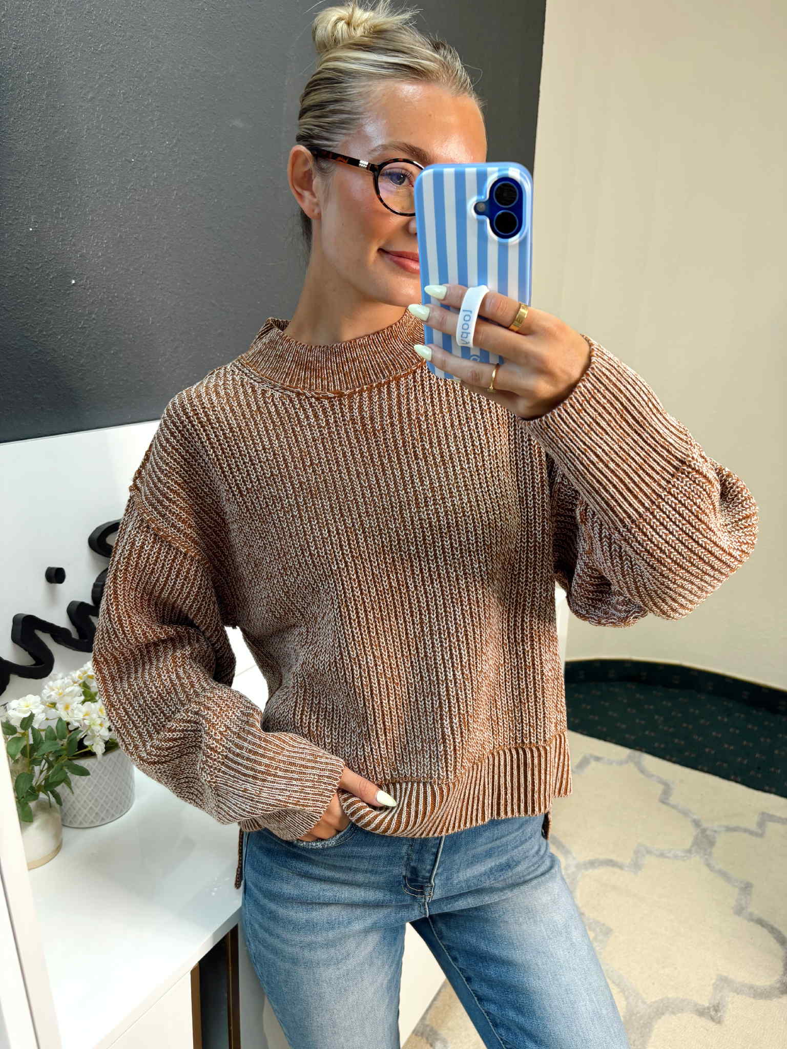 Classic Mock Neck Sweater in Brown