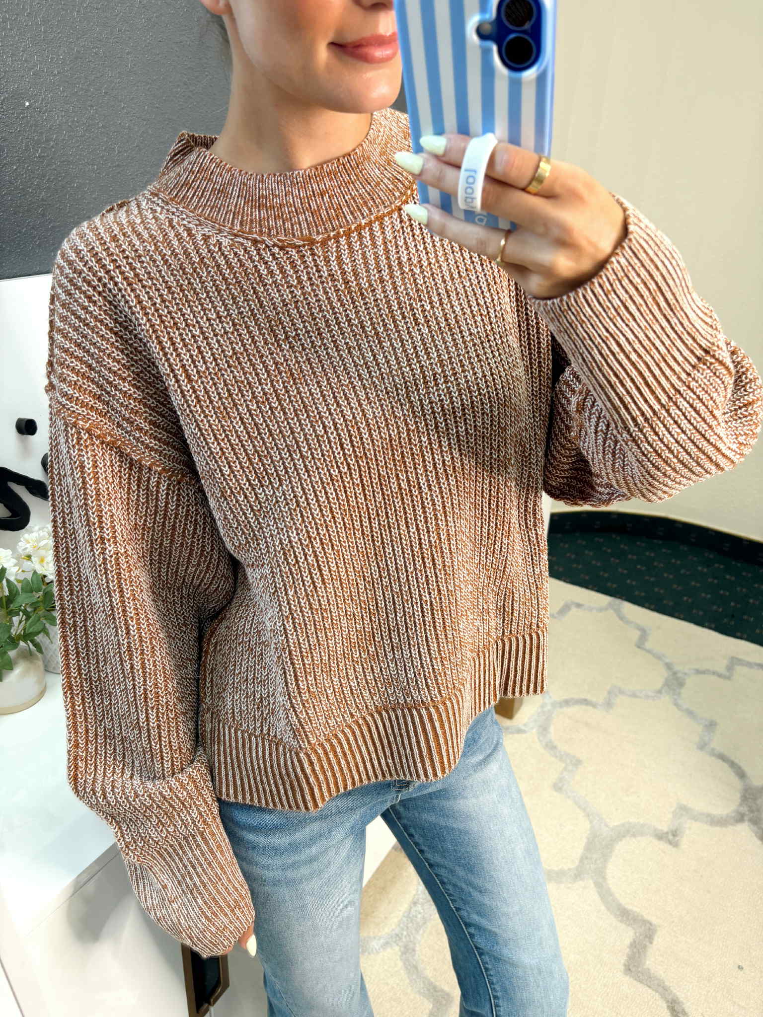 Classic Mock Neck Sweater in Brown