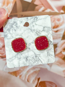 Druzy Stone Square Stud Earrings