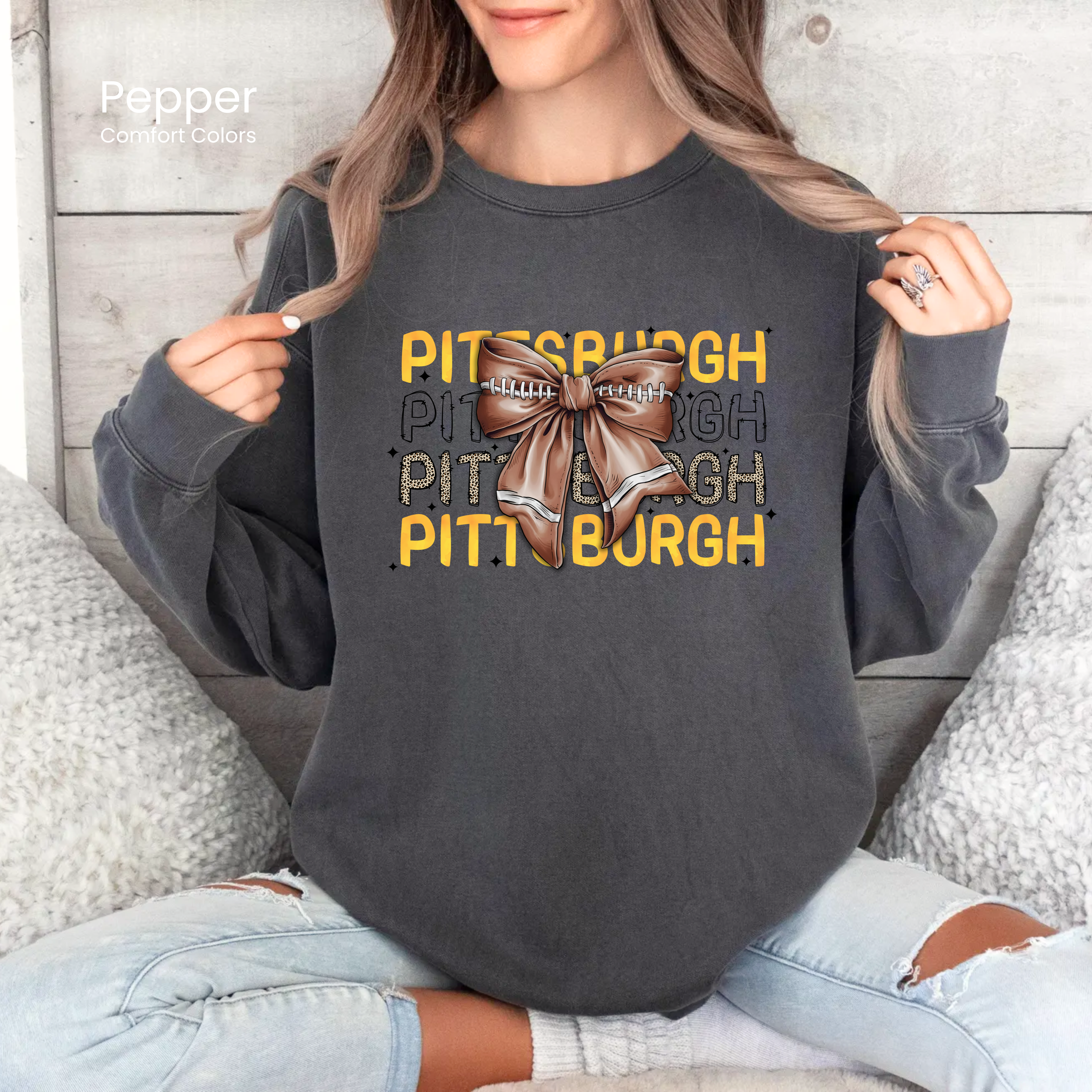 Comfort Colors Pittsburgh Football Bow Sweatshirt