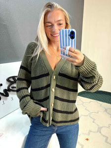 Olive Striped Cardigan