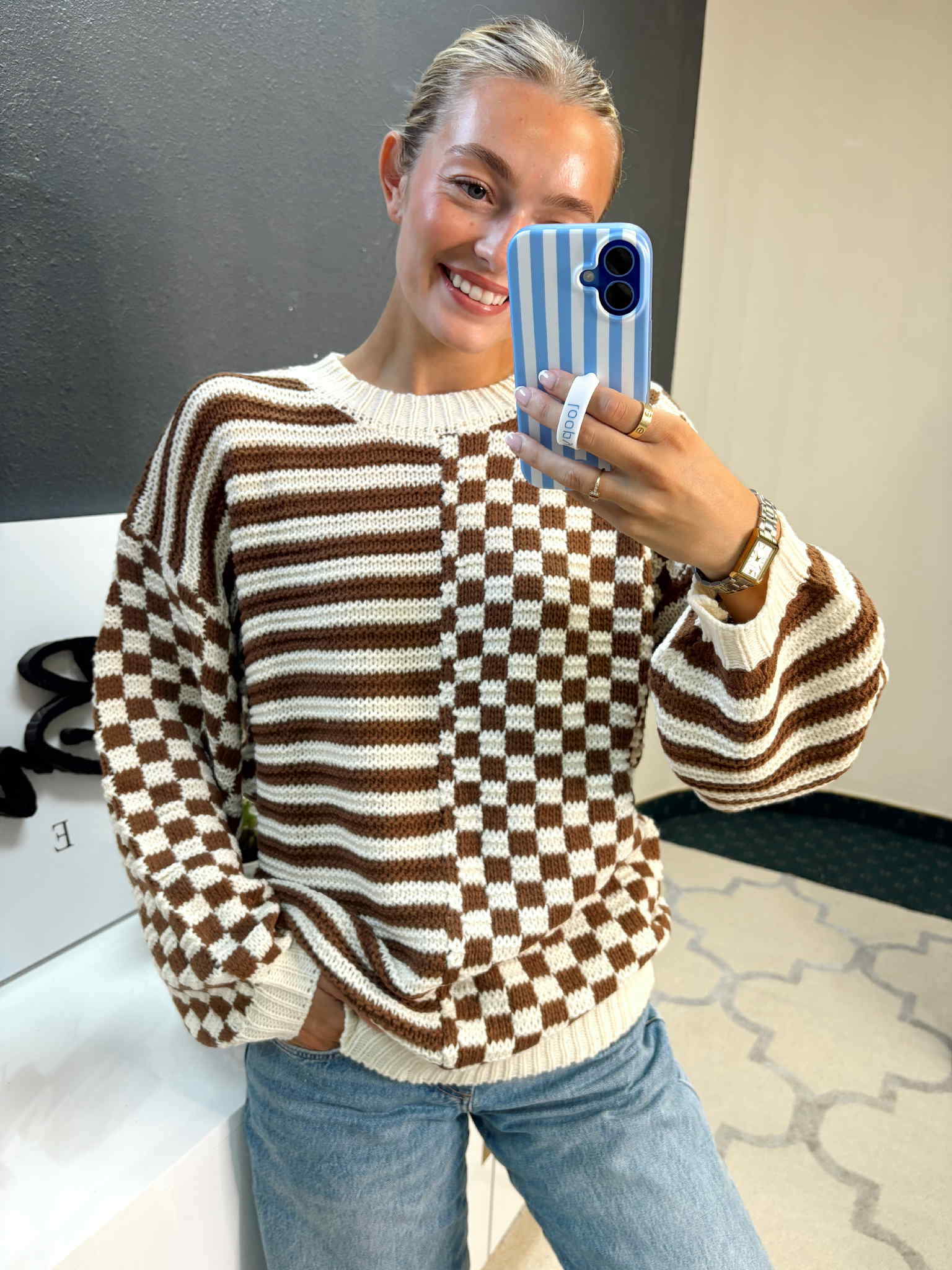 Checkered Stripes Chunky Sweater