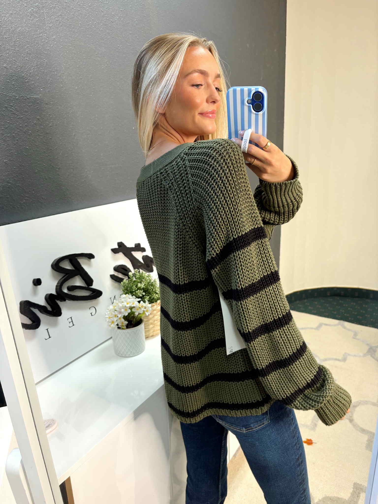 Olive Striped Cardigan