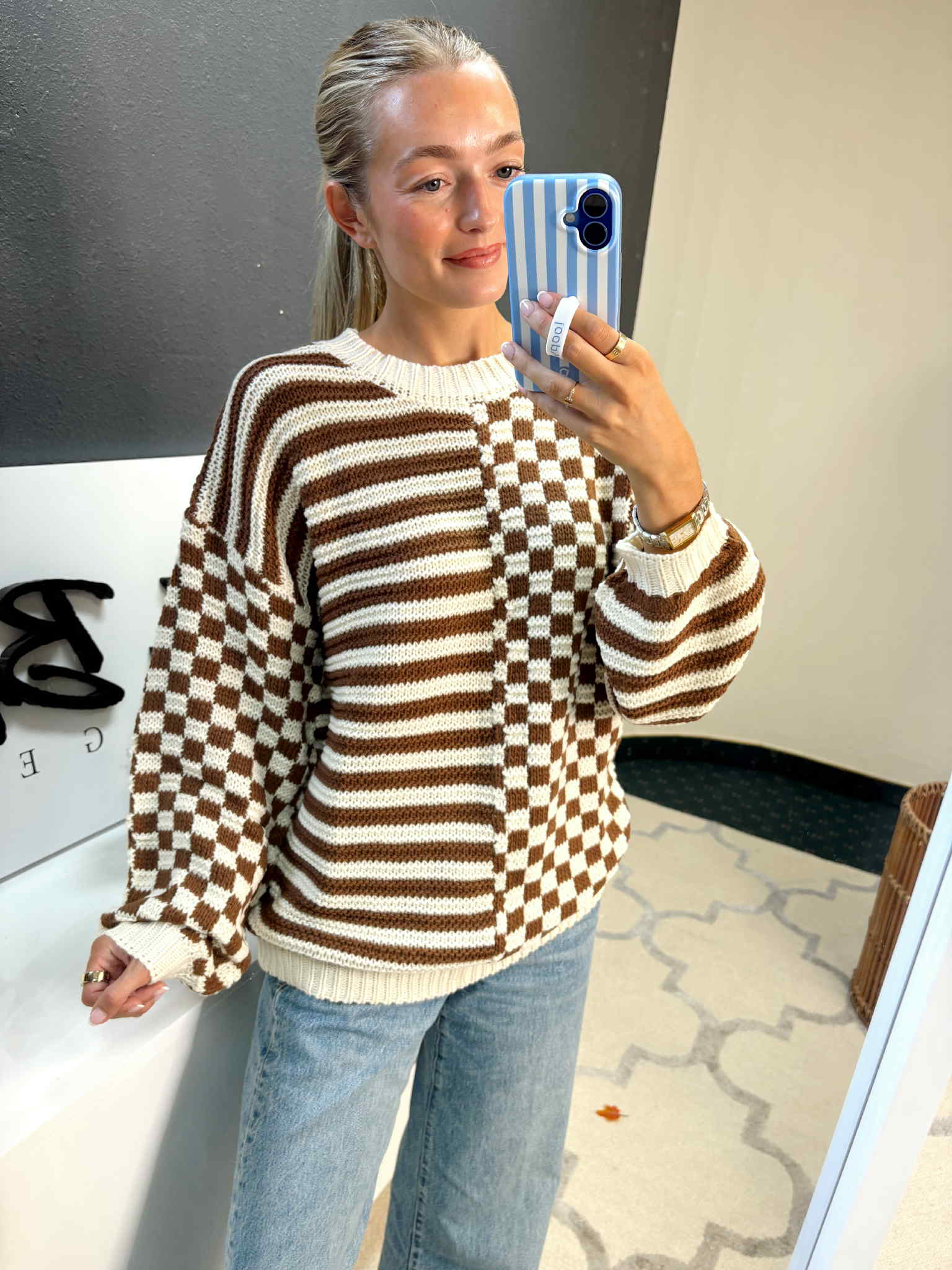 Checkered Stripes Chunky Sweater