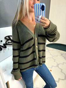Olive Striped Cardigan