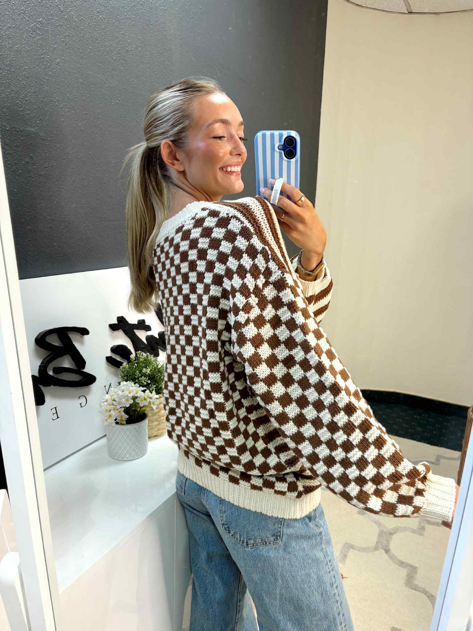 Checkered Stripes Chunky Sweater