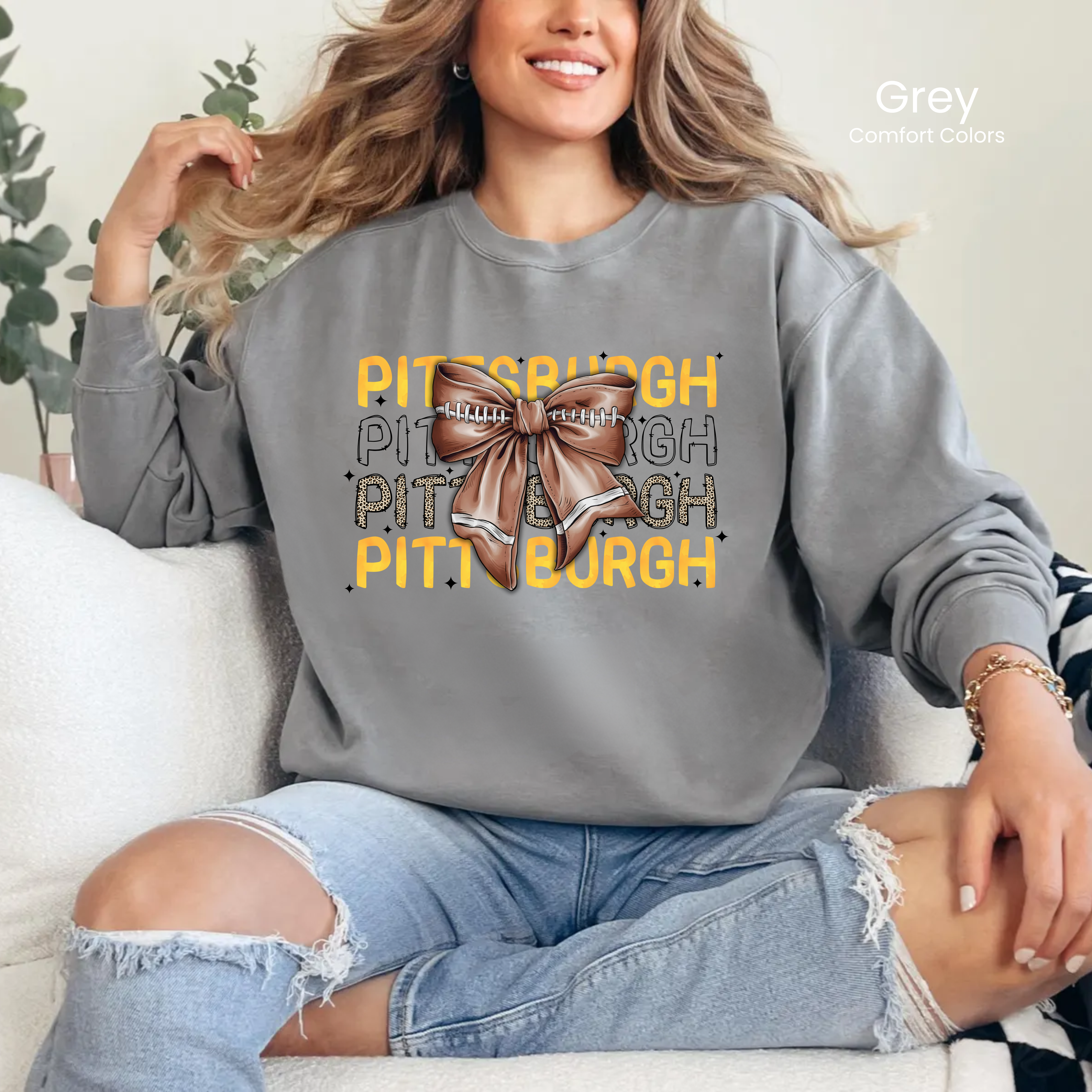 Comfort Colors Pittsburgh Football Bow Sweatshirt