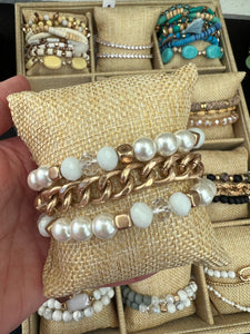 Jen Triple Beads & Chains Bracelet Stack
