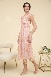 Pink Floral Smocked & Tiered Maxi Dress