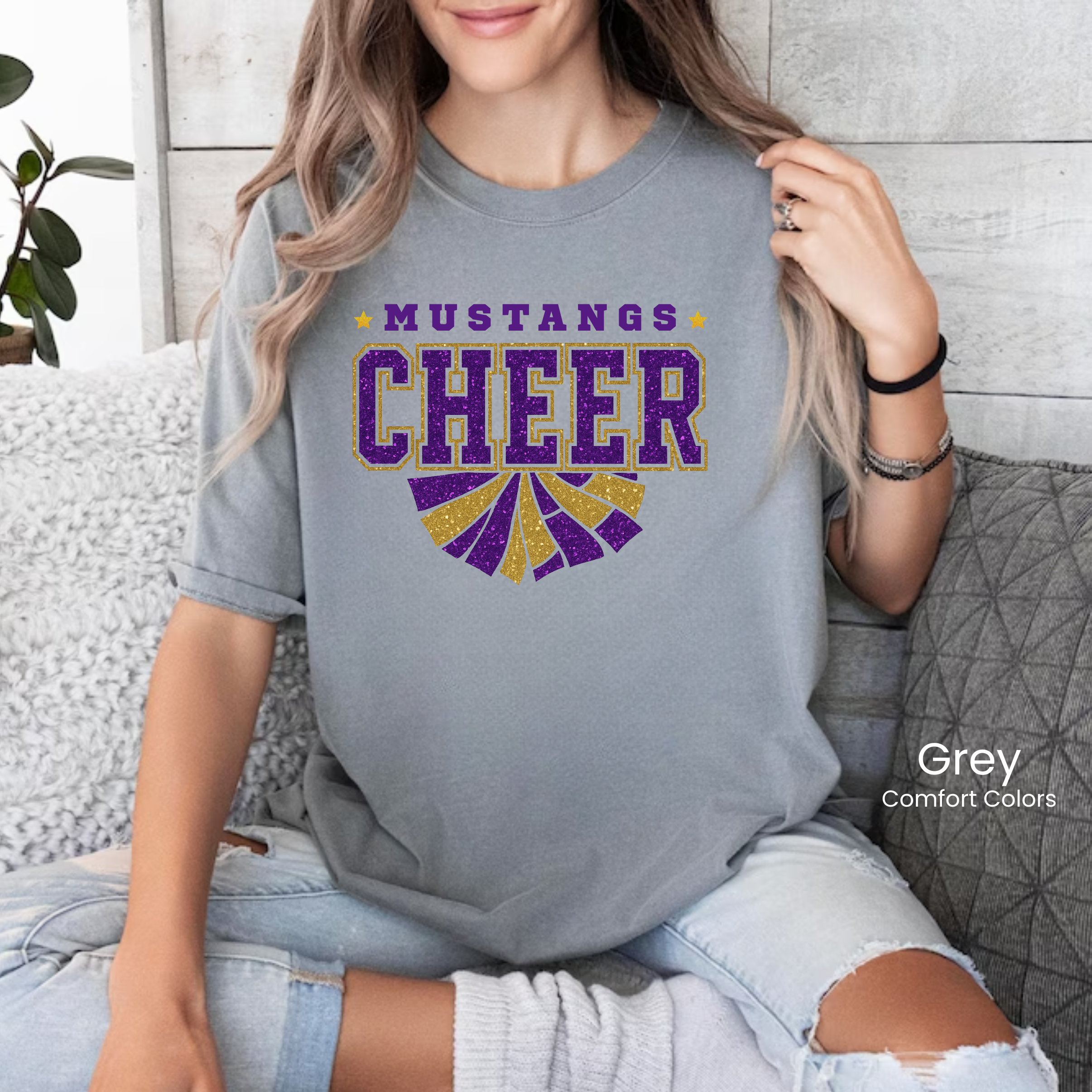 Comfort Colors Mustangs Cheerleading Glam Tee