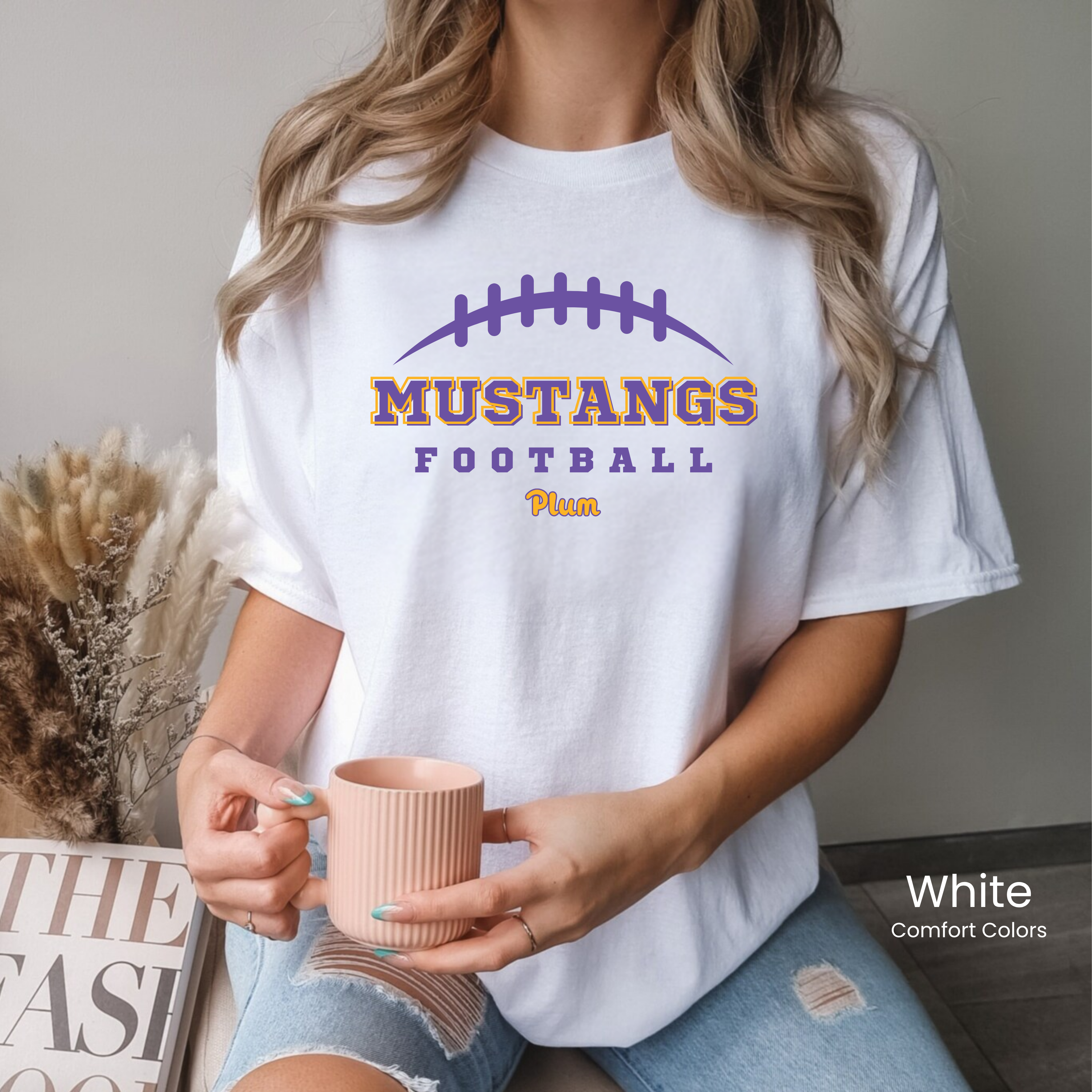 Comfort Colors Plum Mustangs Football Tee