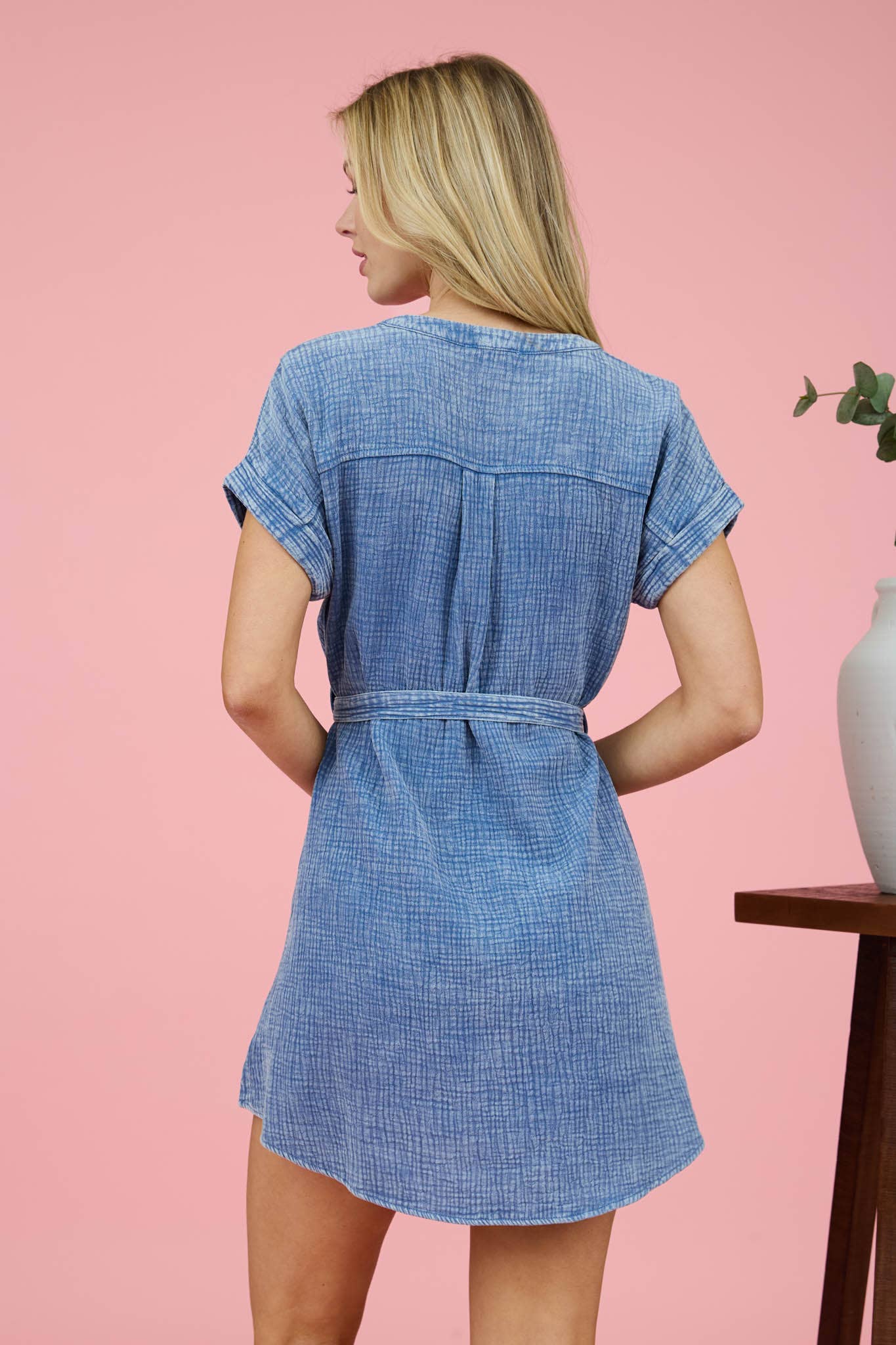 Chambray Half Button Mini Dress