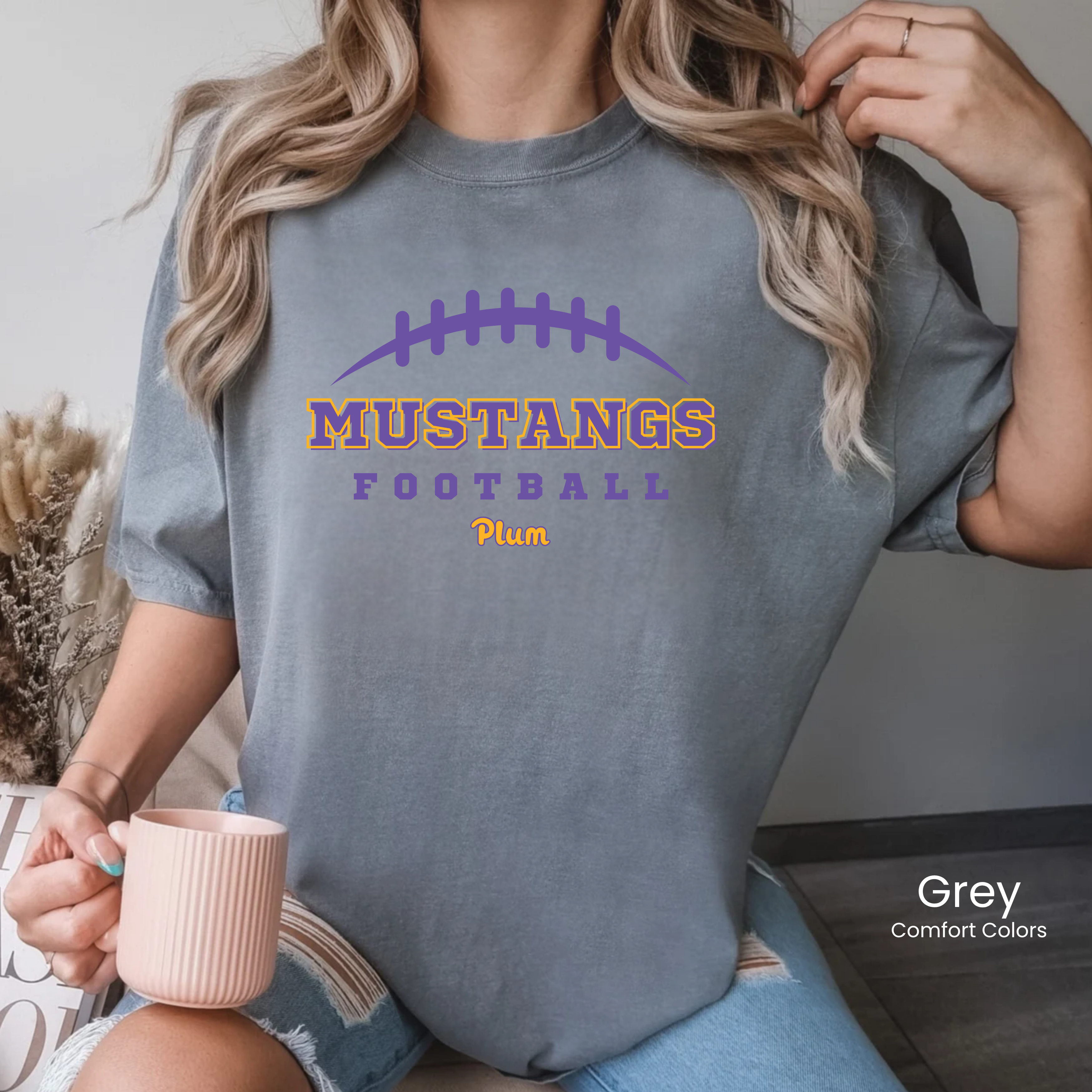 Comfort Colors Plum Mustangs Football Tee