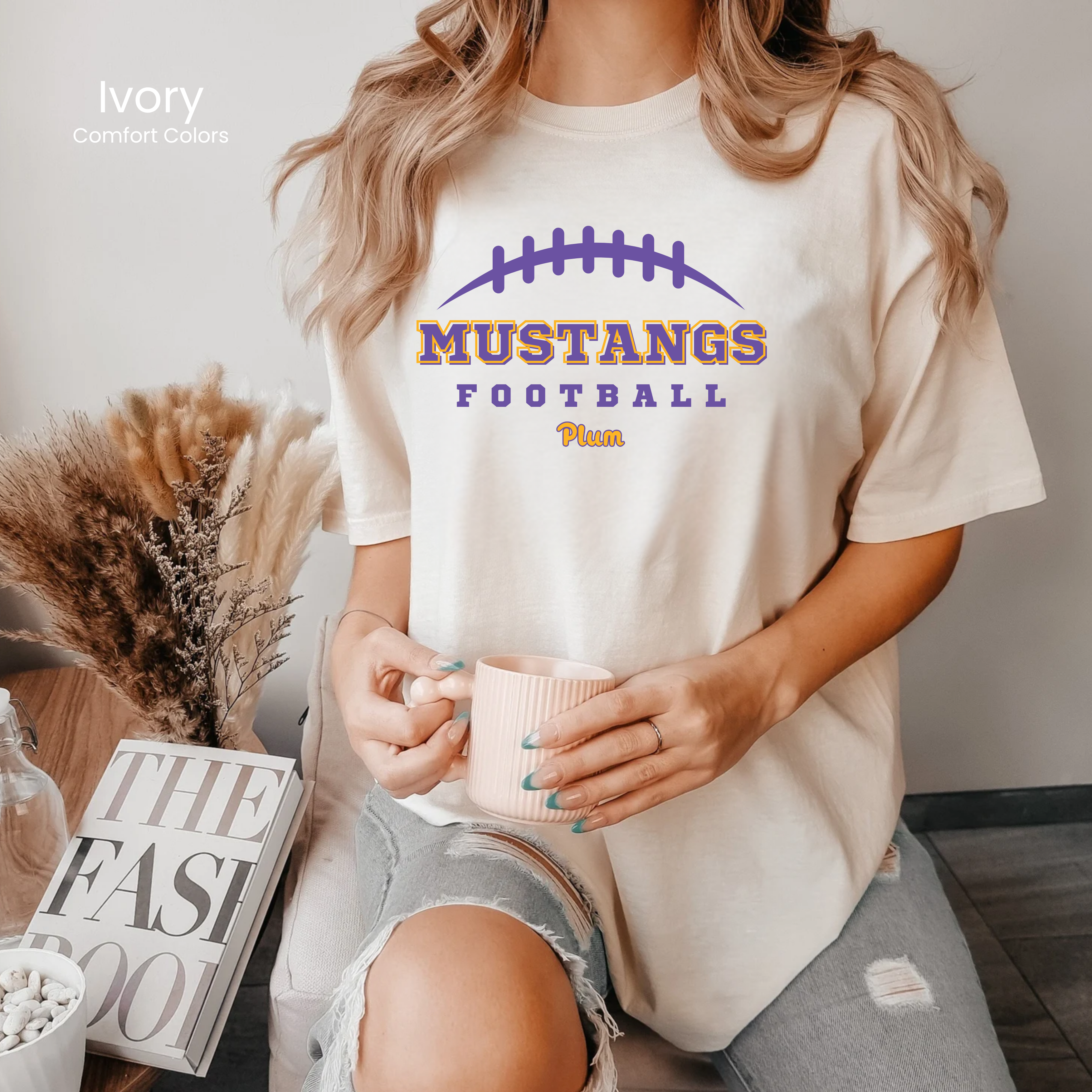 Comfort Colors Plum Mustangs Football Tee