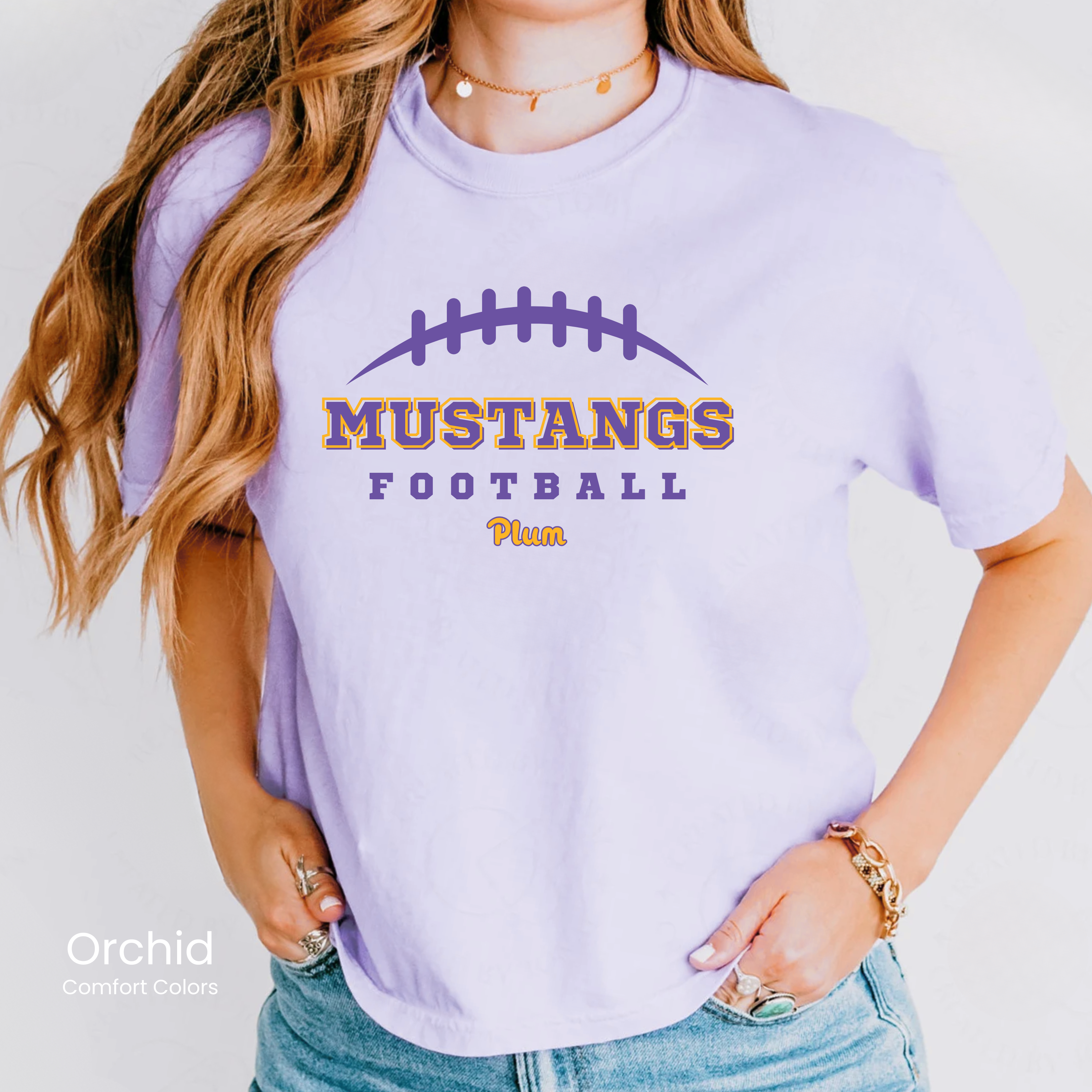 Comfort Colors Boxy Crop Plum Mustangs Football Tee