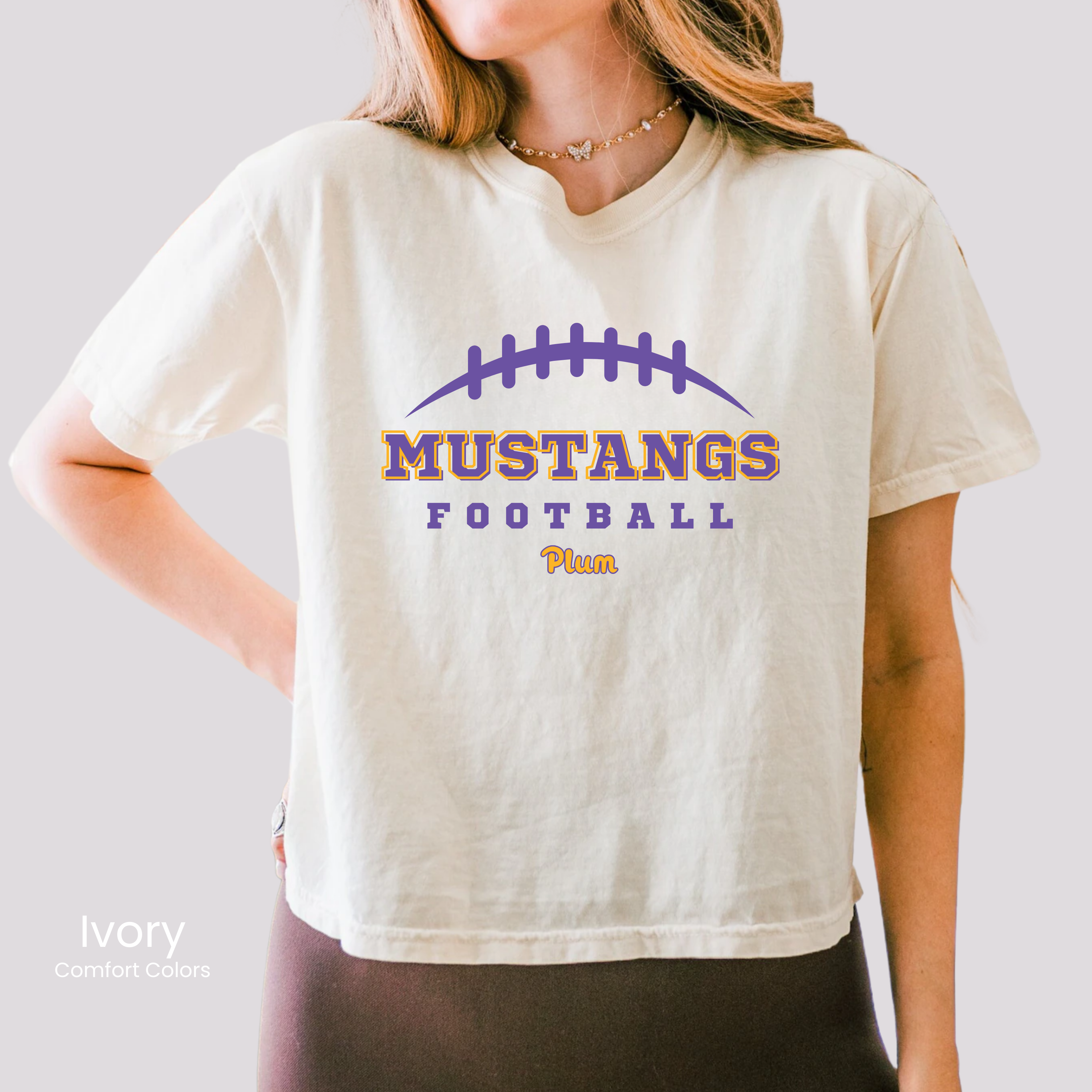 Comfort Colors Boxy Crop Plum Mustangs Football Tee
