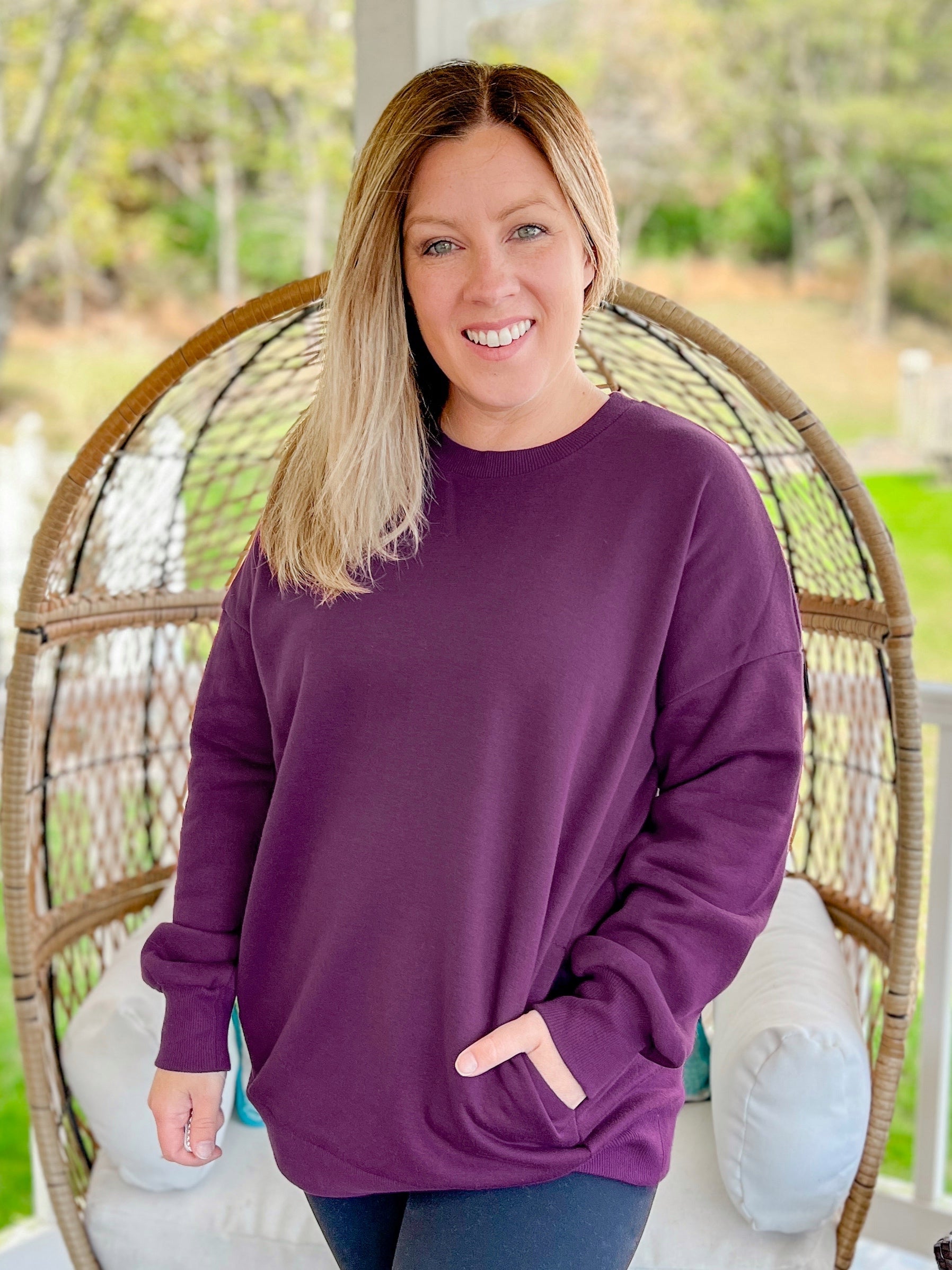 Double Pocket Super Soft Pullover in Dark Plum - DOORBUSTER