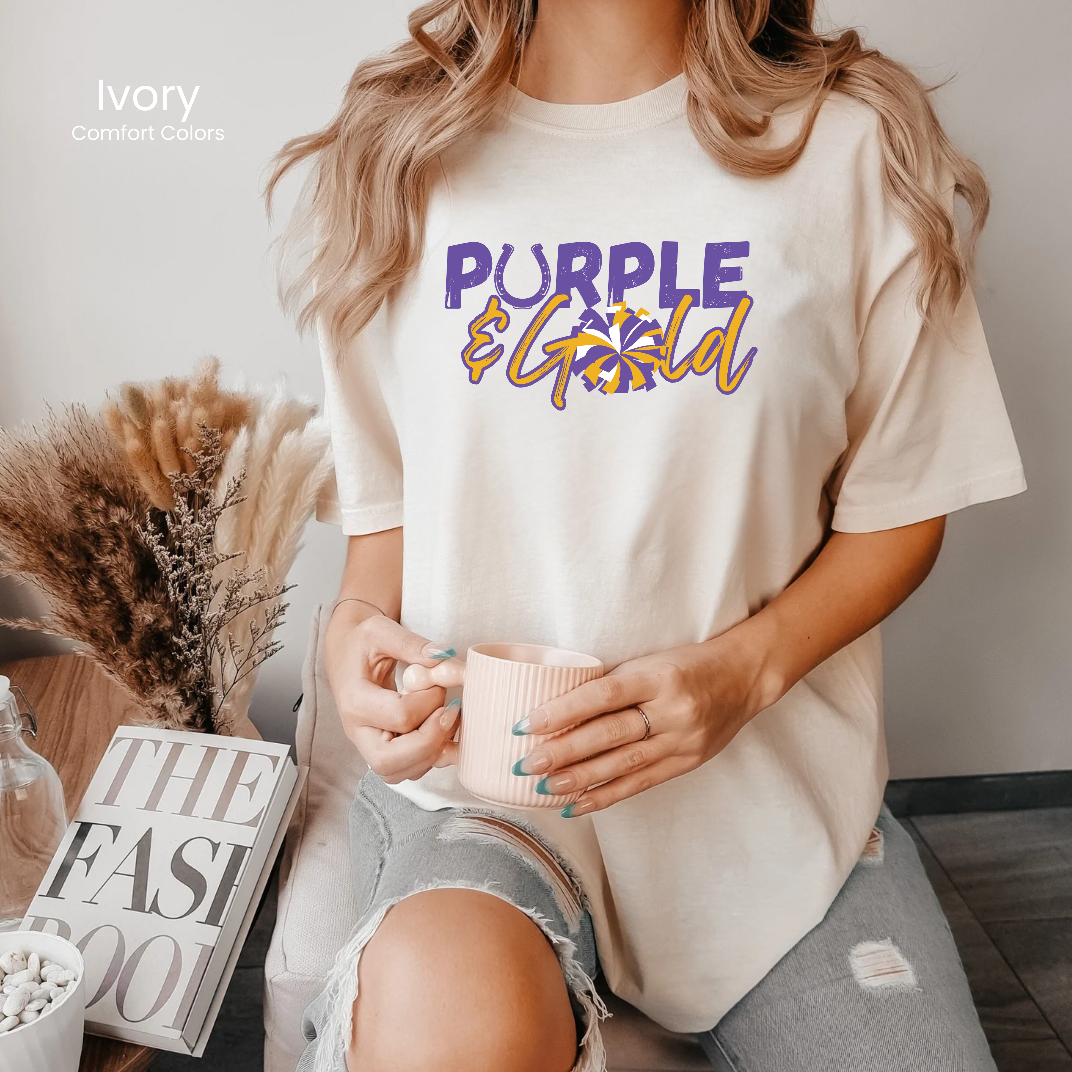 Comfort Colors Purple & Gold Pom Tee