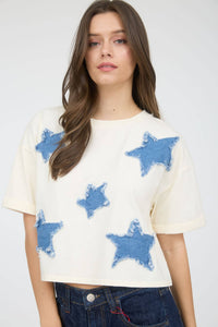 Denim Star Patch Boxy Crop Tee