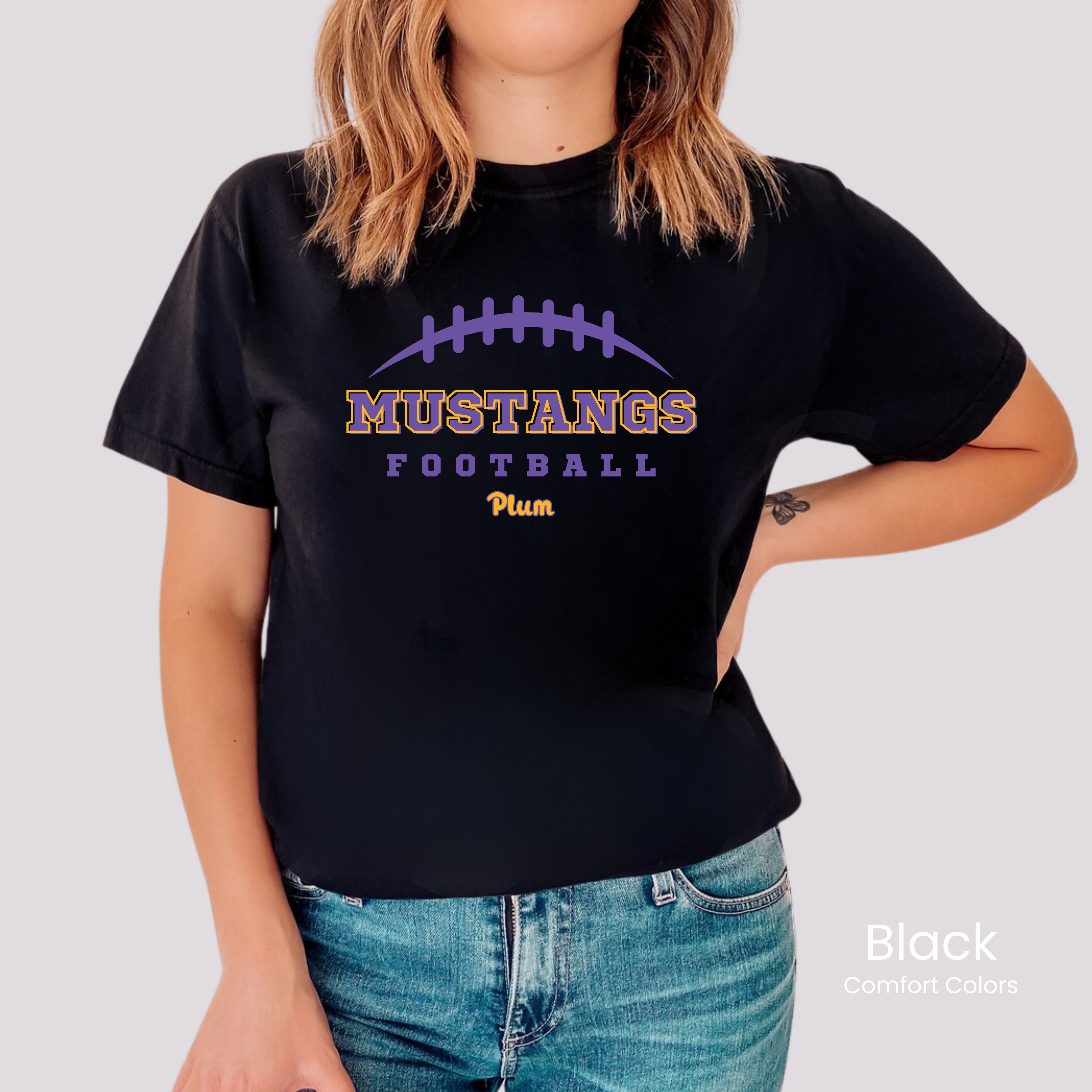 Comfort Colors Boxy Crop Plum Mustangs Football Tee