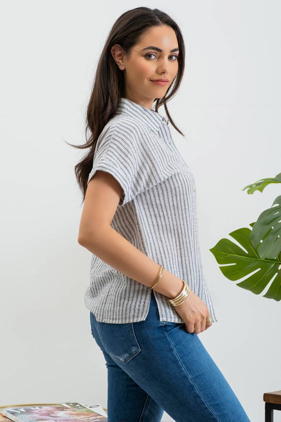 Striped Linen Button Up Shirt