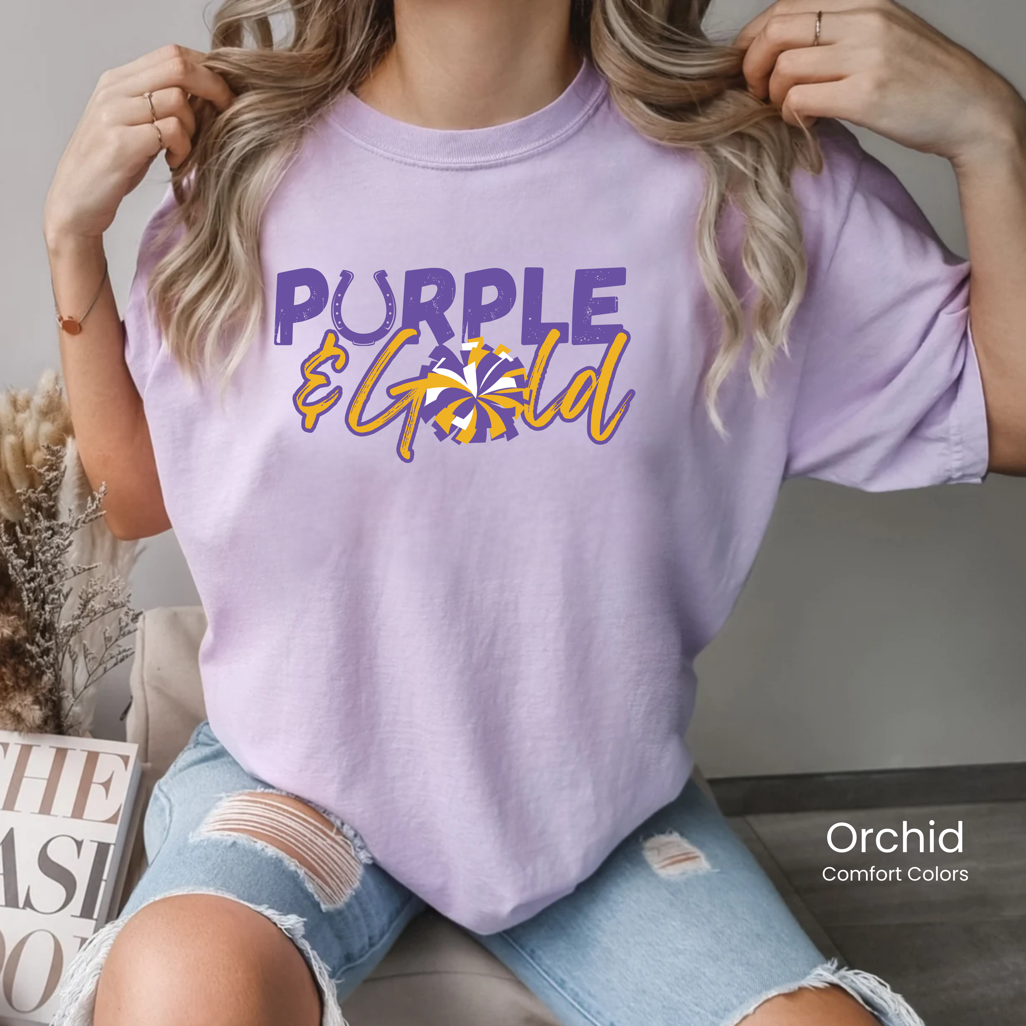 Comfort Colors Purple & Gold Pom Tee