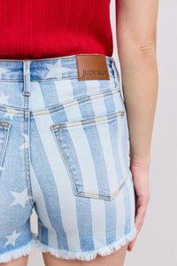 Stars & Stripes Bleach Design Fray Hem Denim Shorts