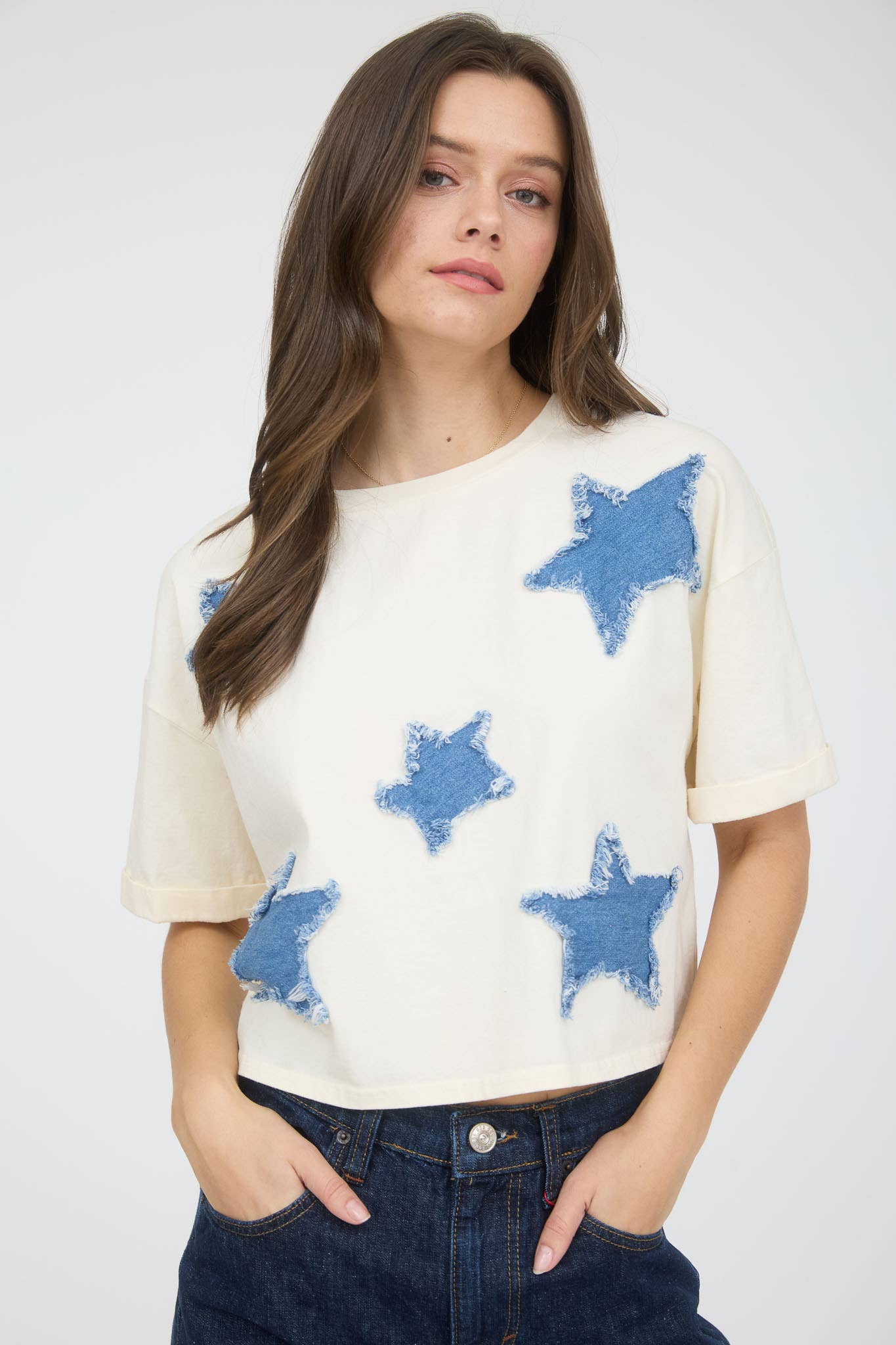 Denim Star Patch Boxy Crop Tee