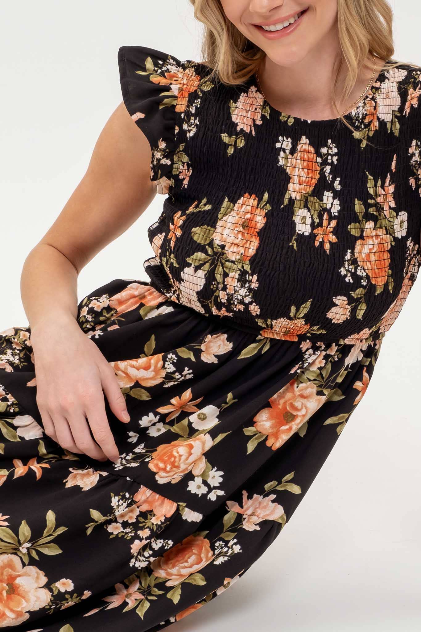 Floral Smocked Midi Dress