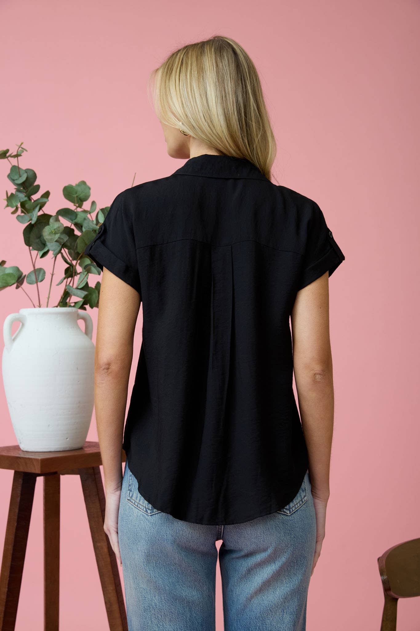 Short Sleeve Button Down in Black