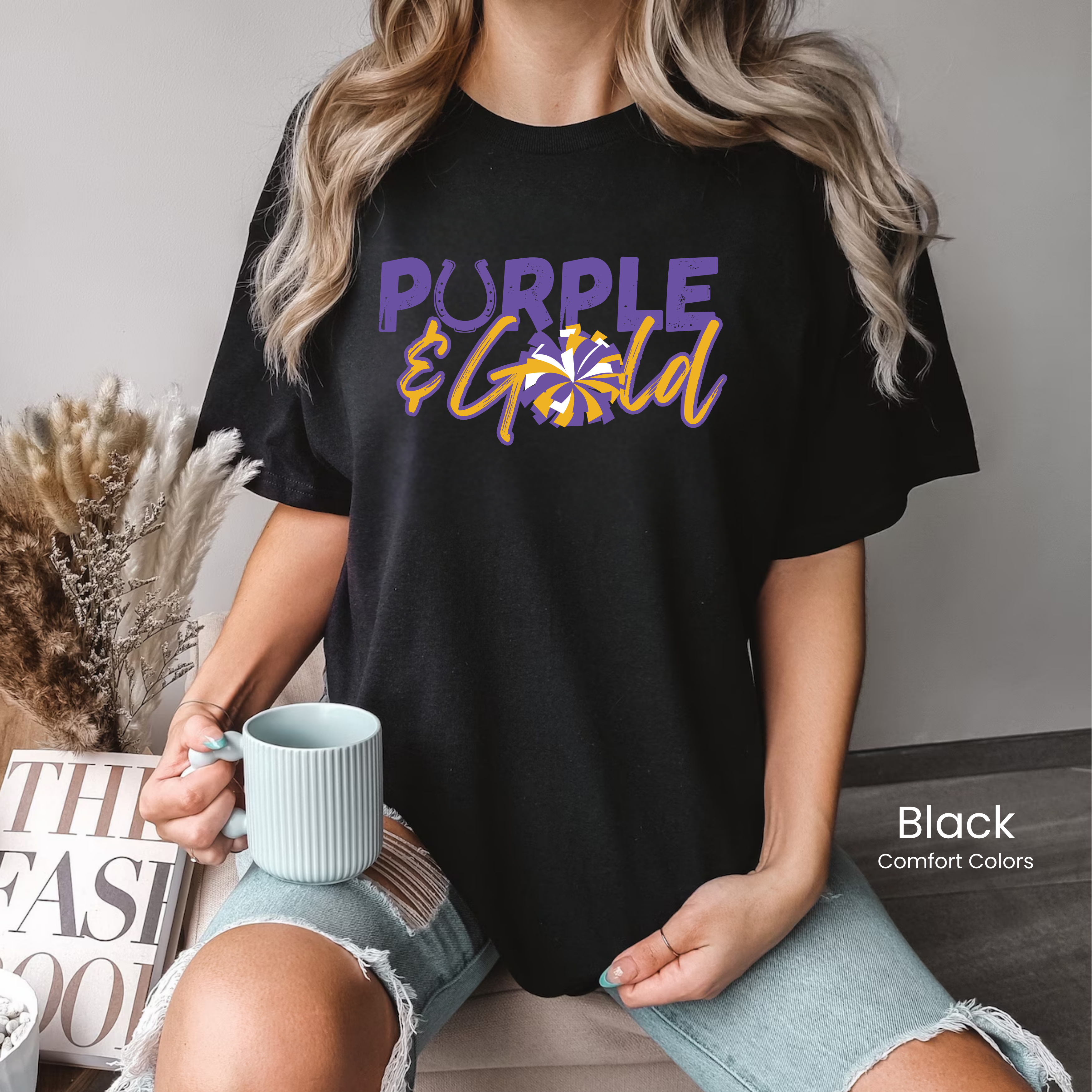 Comfort Colors Purple & Gold Pom Tee