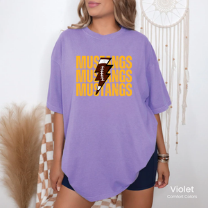 Comfort Colors Mustangs Football Lightening Bolt Tee