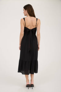 Black Smocked Ruffle Sleeveless Midi Dress