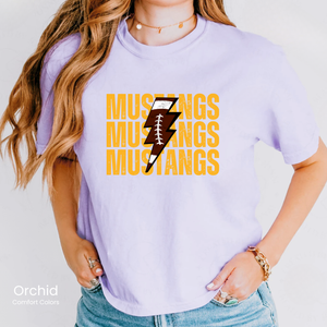 Comfort Colors Mustangs Football Lightening Bolt Tee