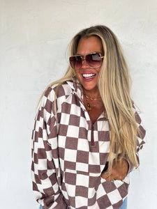 {PRE-ORDER} Easy Does it Pullover in Brown Checker
