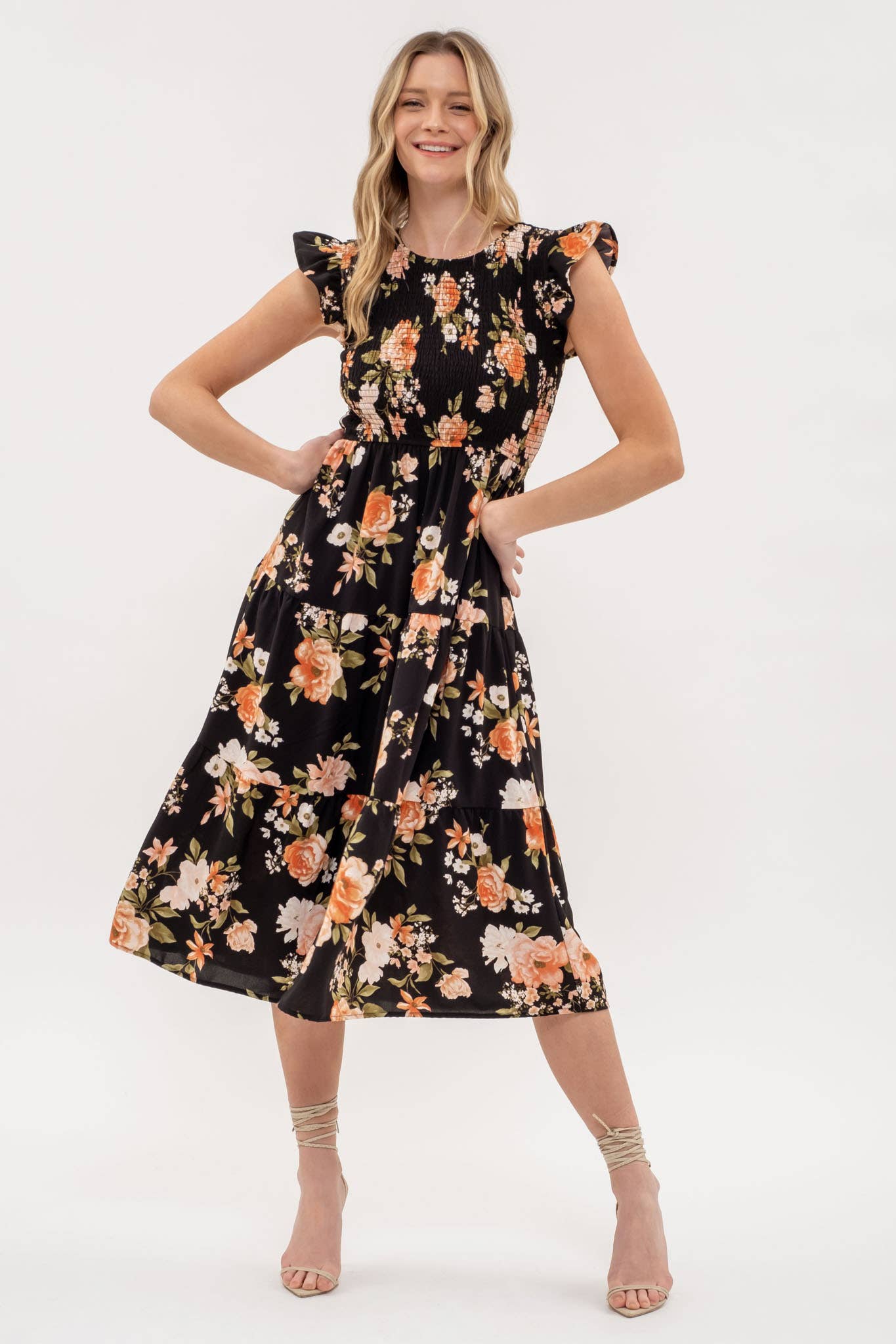 Floral Smocked Midi Dress