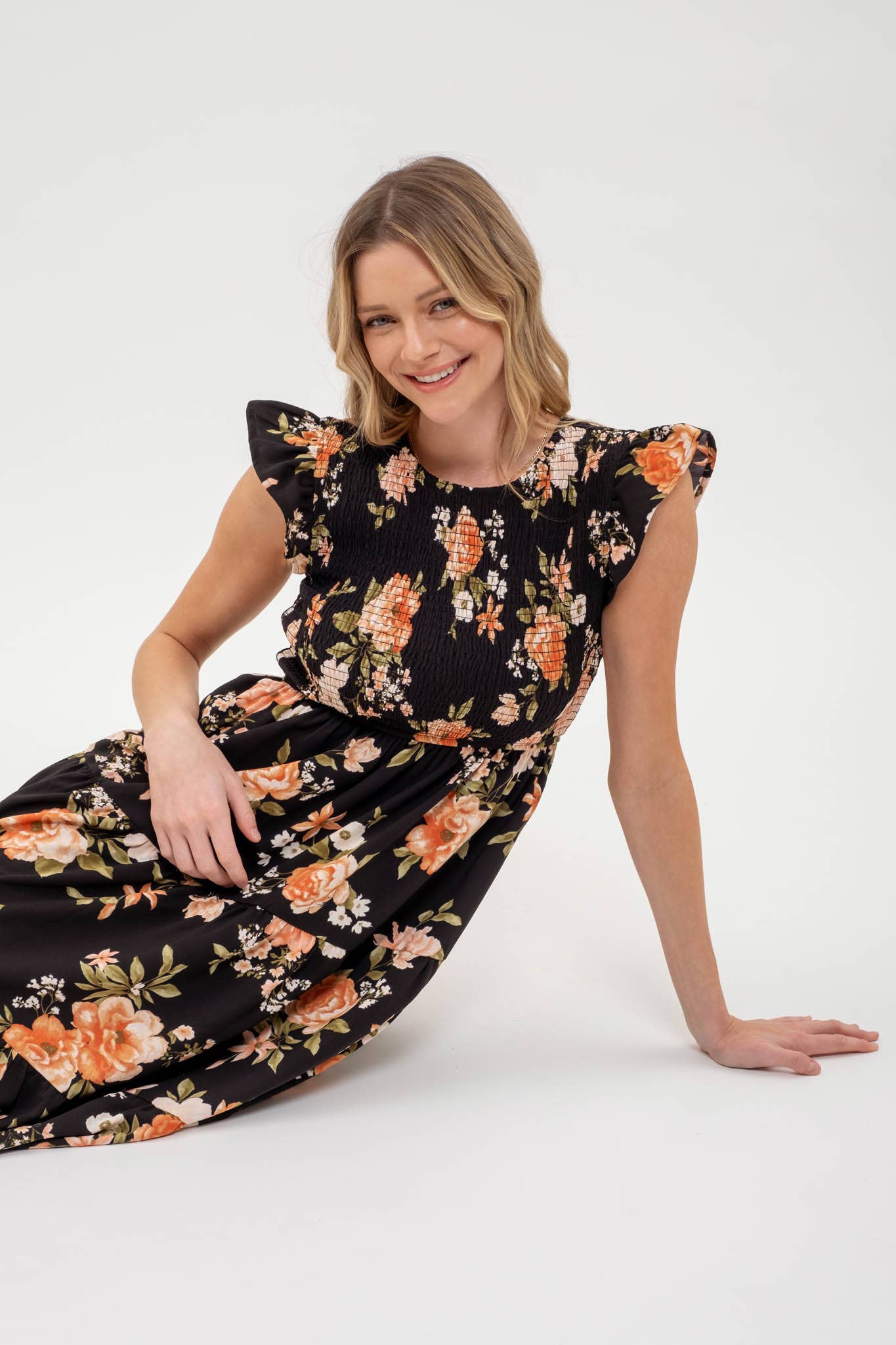Floral Smocked Midi Dress