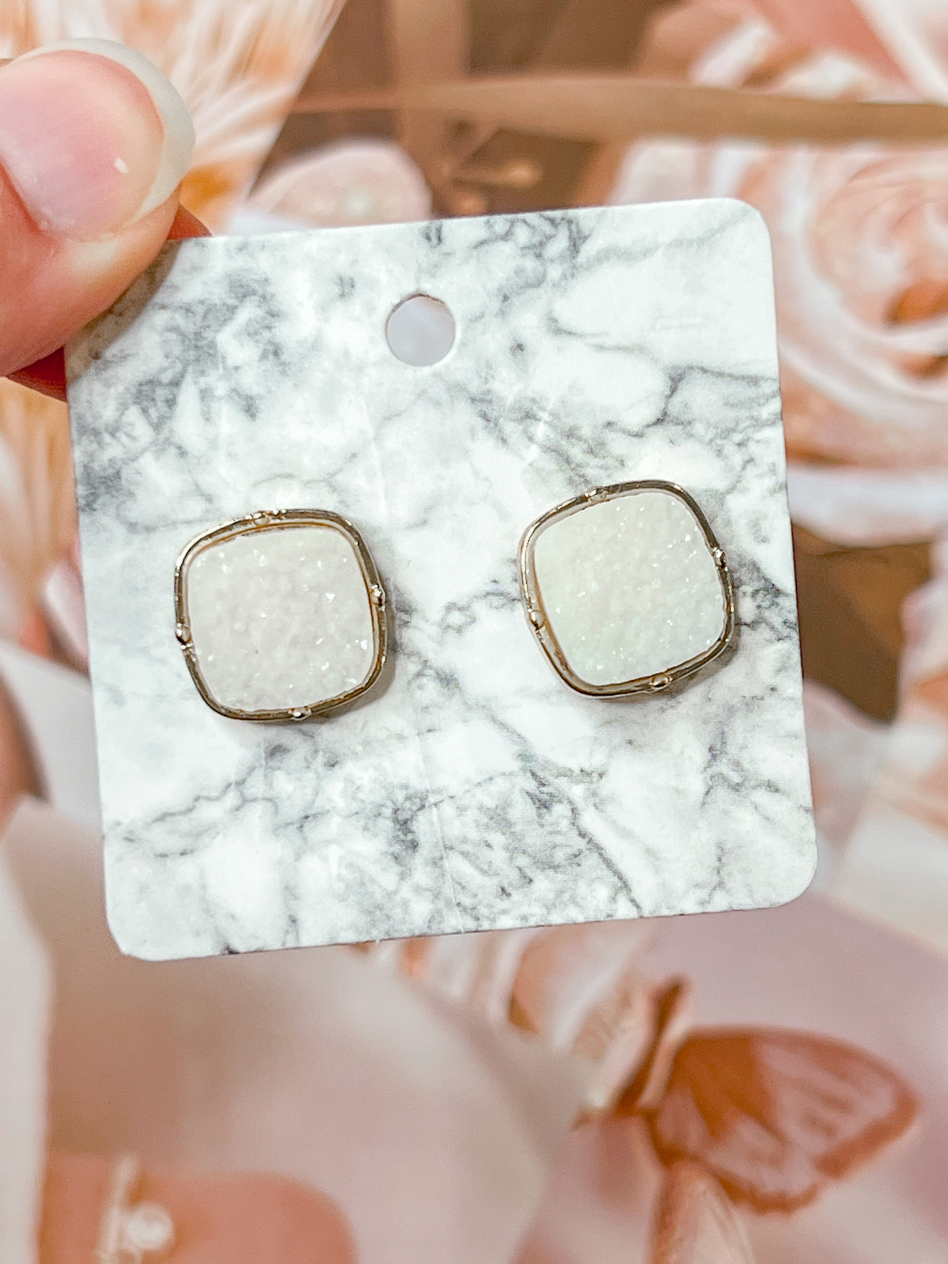 Druzy Stone Square Stud Earrings