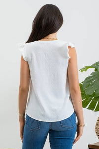 White Swiss Dot V-Neck Lace Trip Sleeveless Top