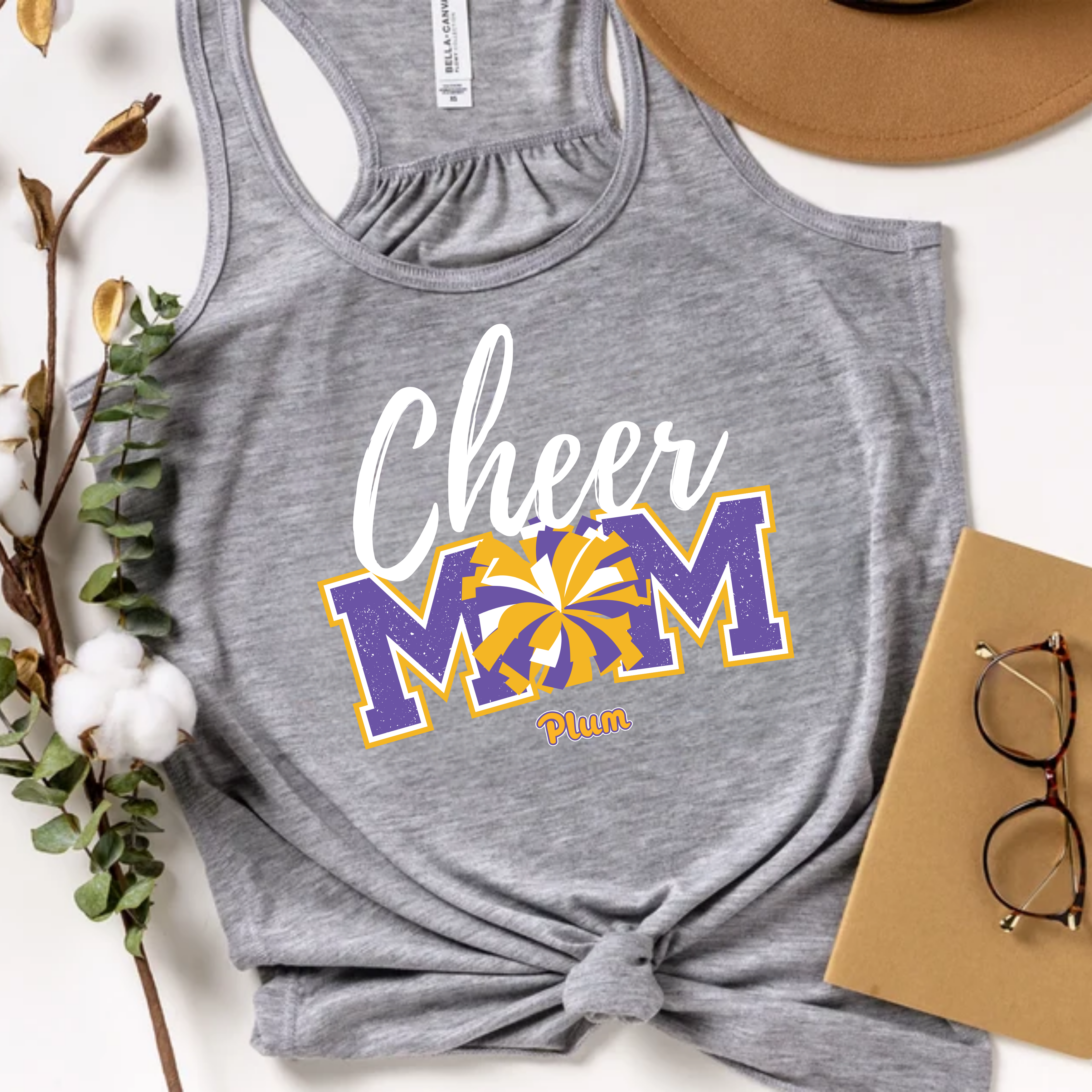 Plum Cheer Mom Flowy Racerback Tank