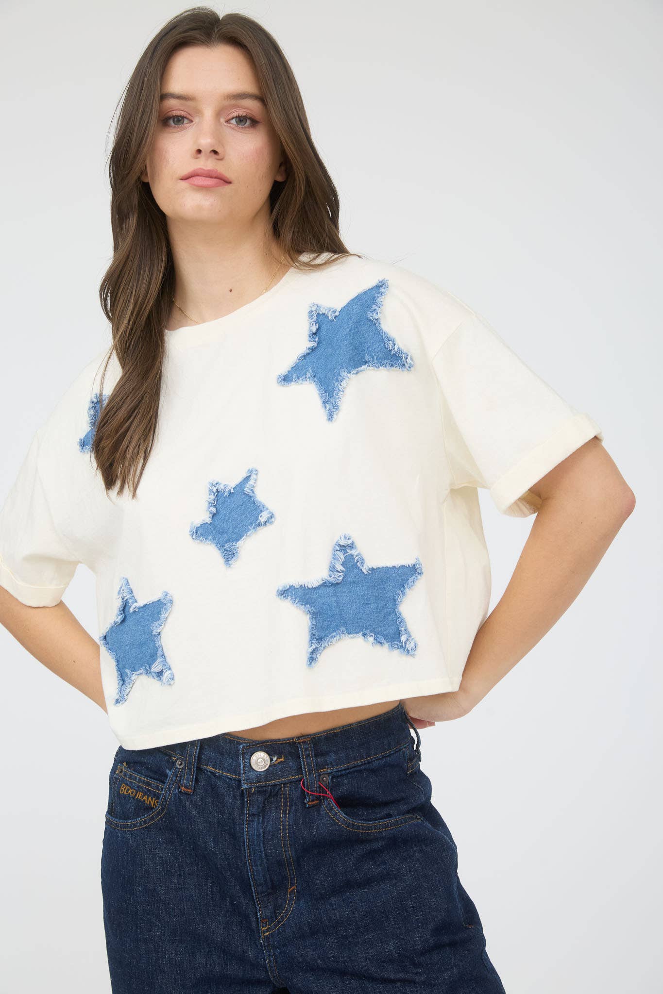 Denim Star Patch Boxy Crop Tee