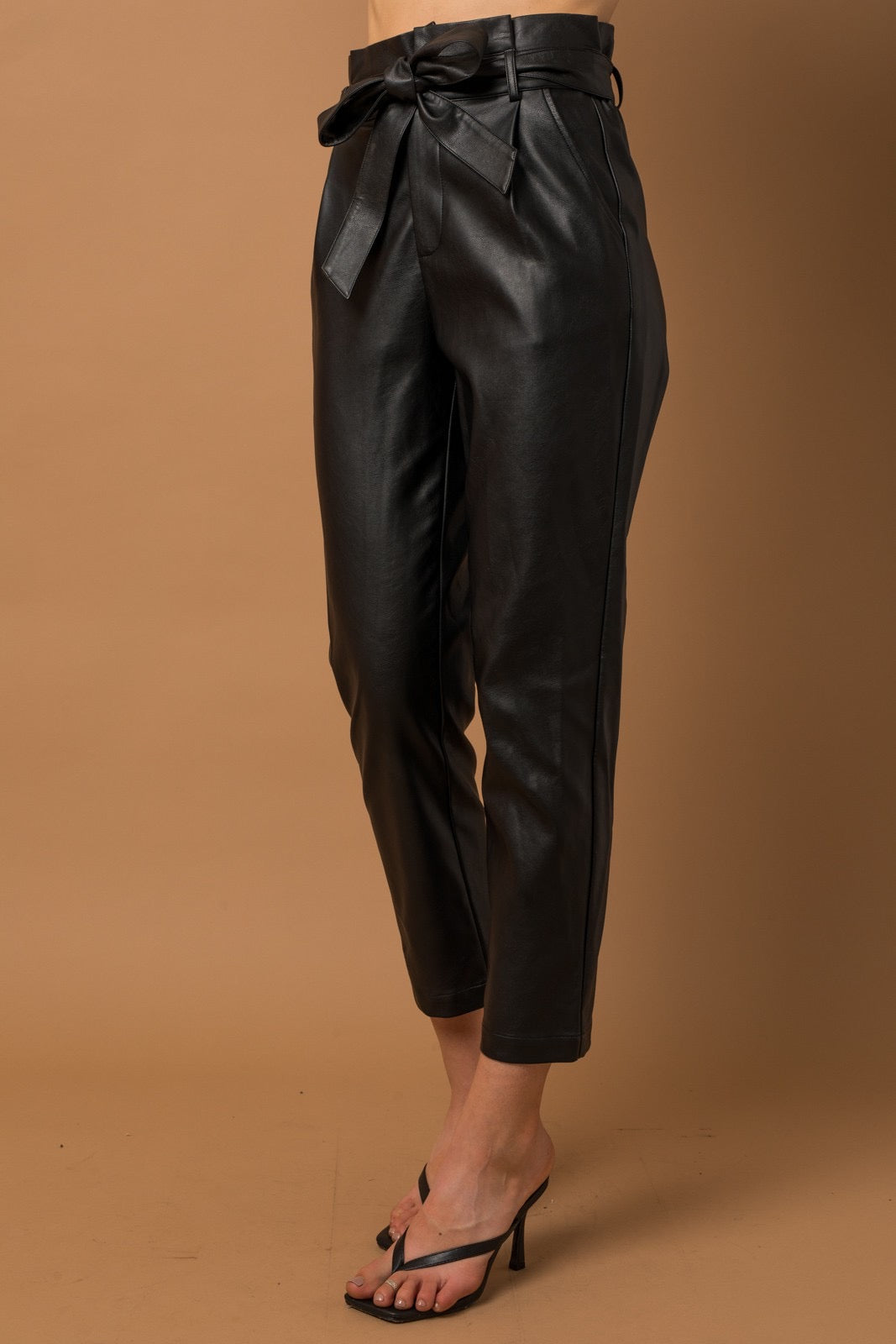 Faux Black Leather Paperbag Pants