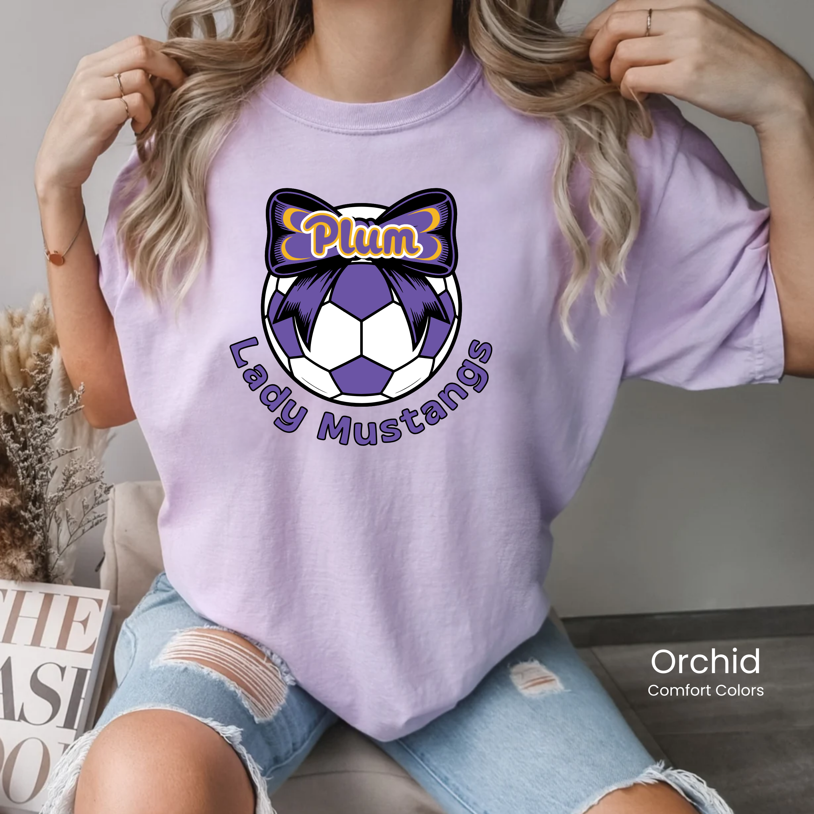 Comfort Colors Lady Mustangs Soccer Bow Tee