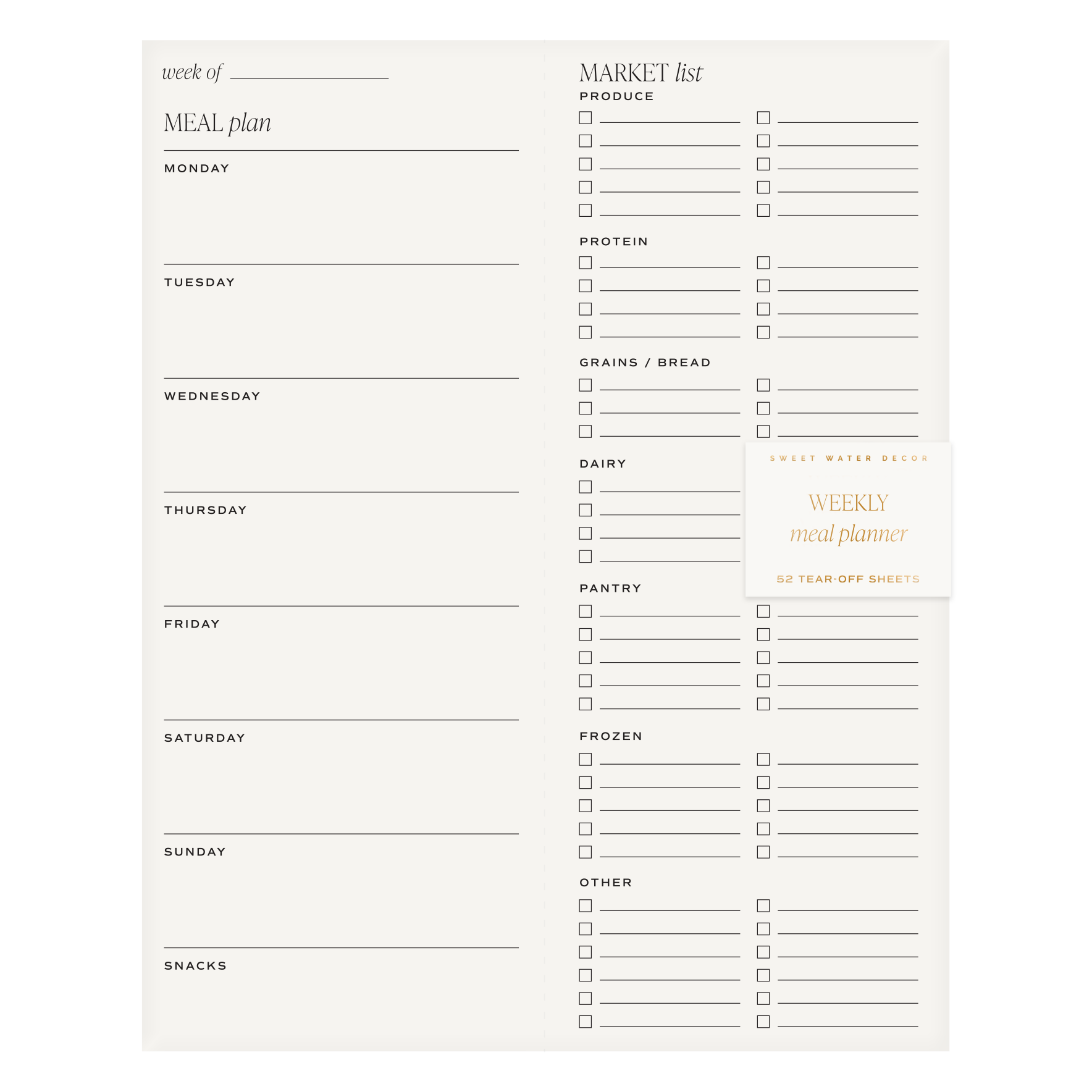 Weekly Meal Plan Notepad